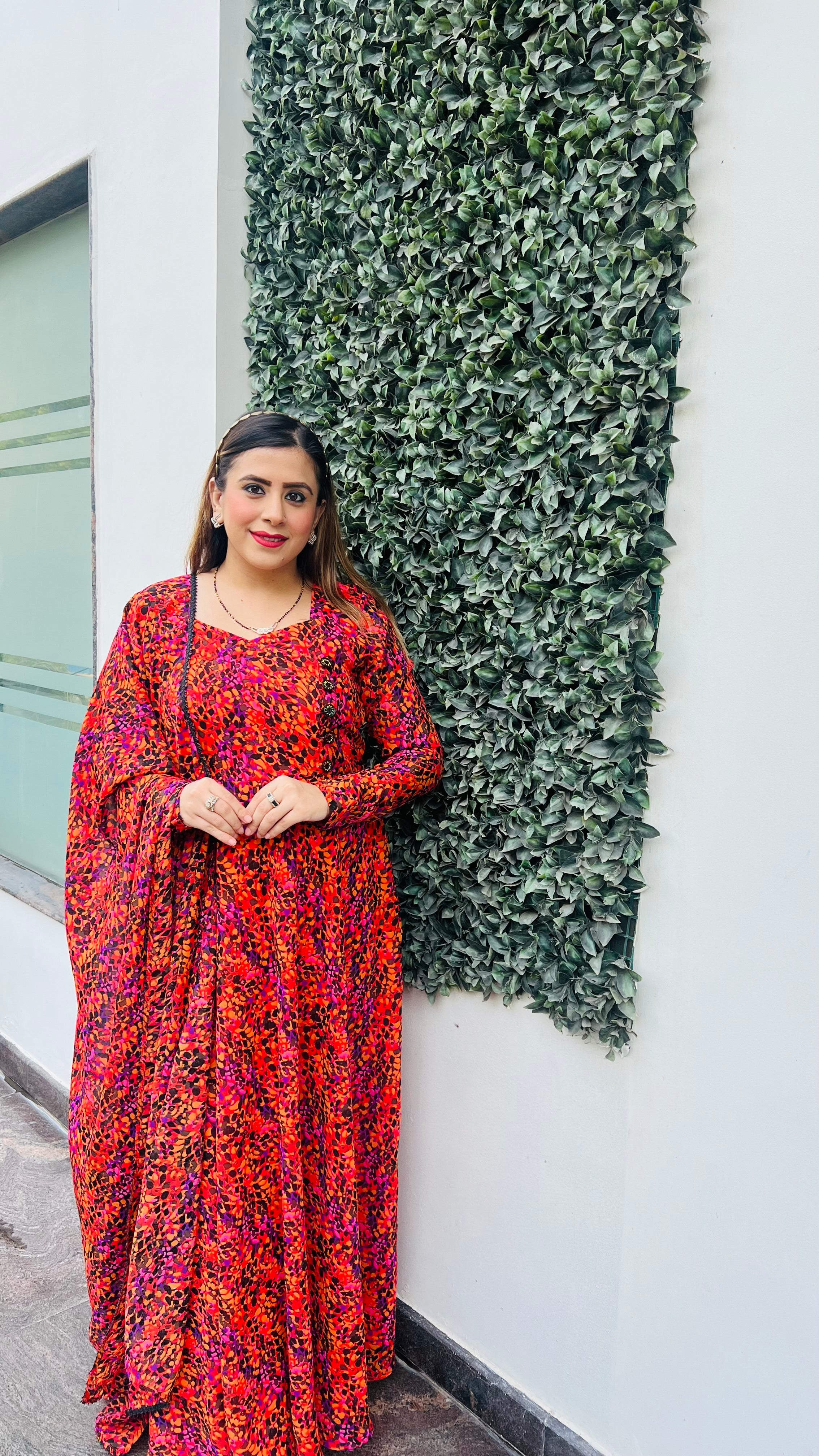 Orange Splash Anarkali with Dupatta