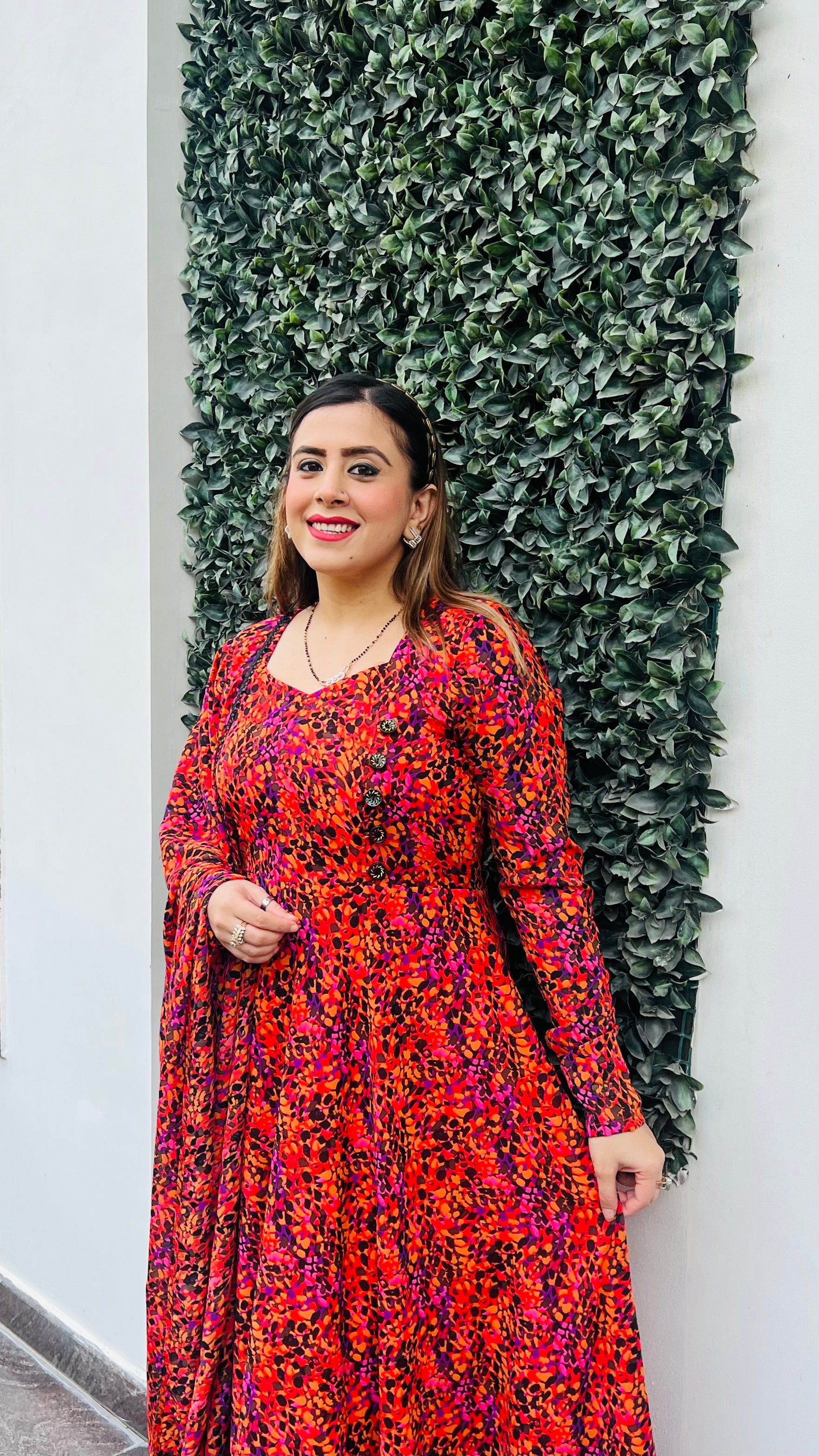 Orange Splash Anarkali with Dupatta