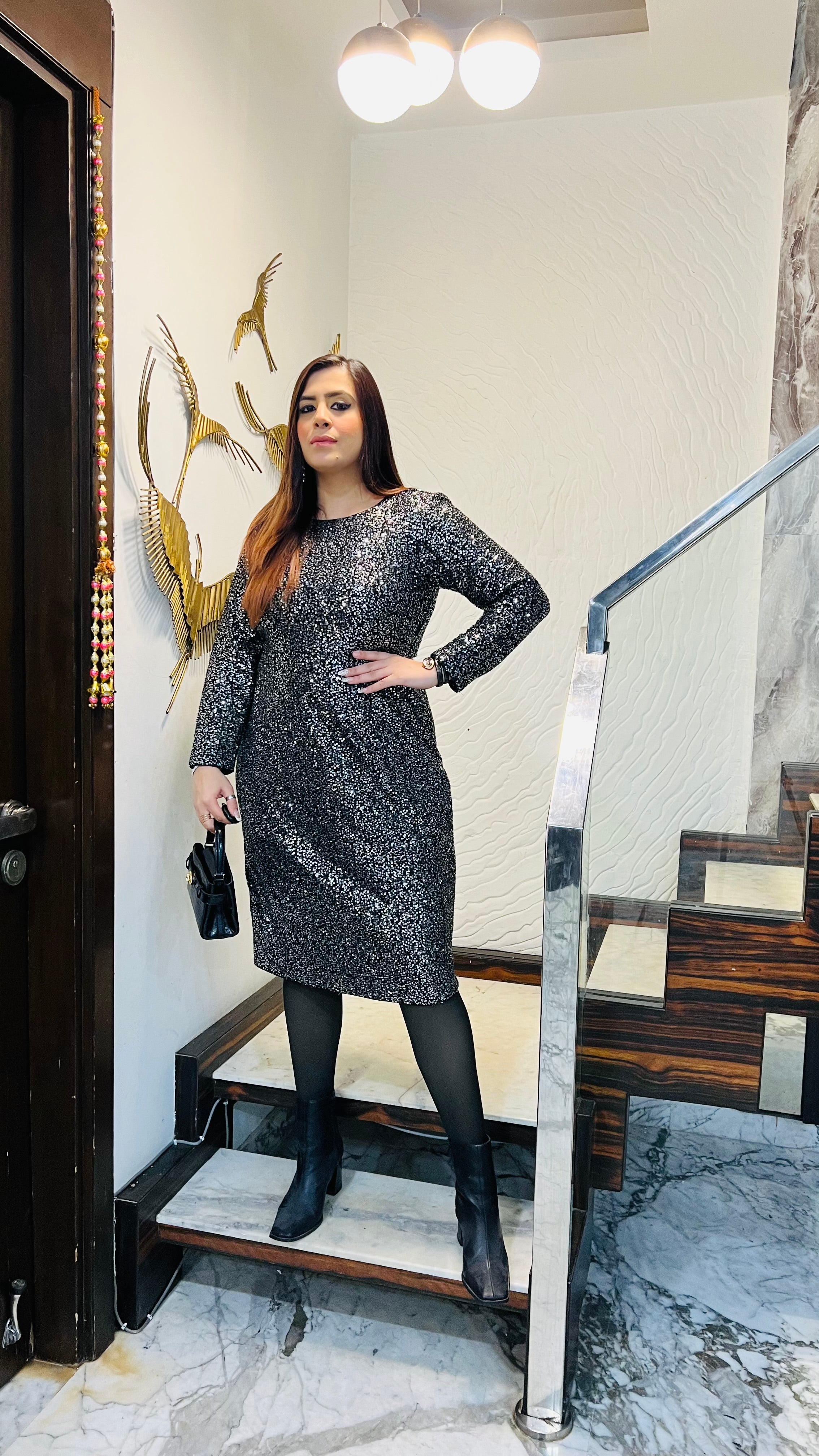 Midnight Sequin Midi Dress