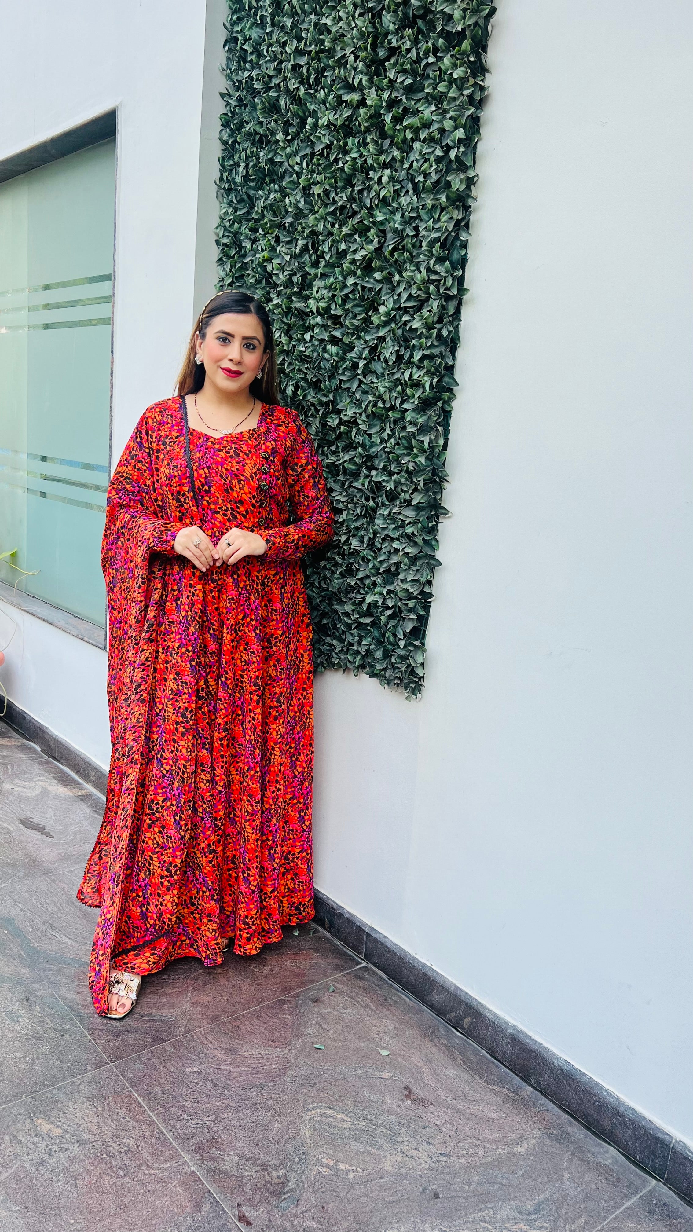 Orange Splash Anarkali with Dupatta
