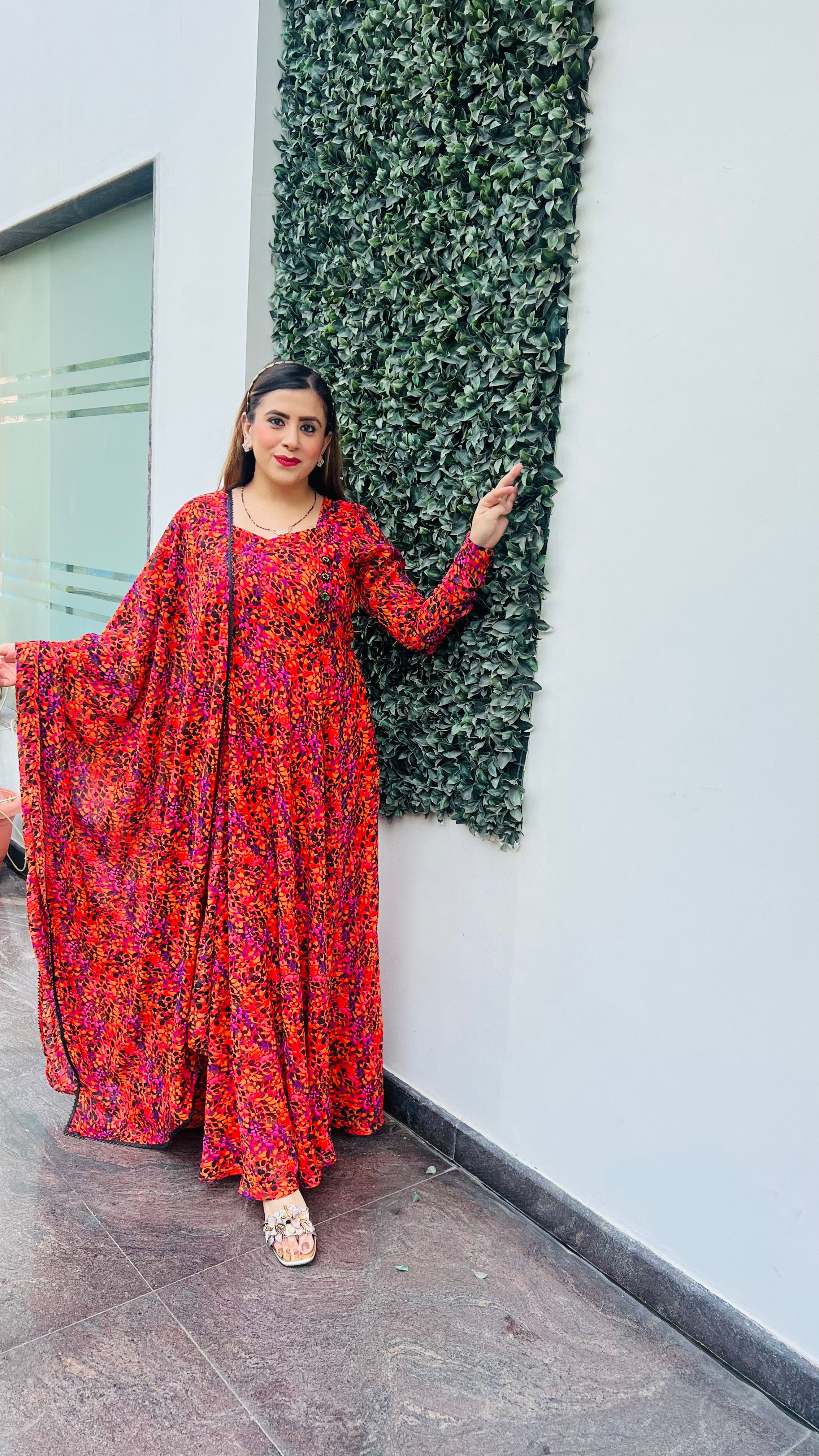 Orange Splash Anarkali with Dupatta