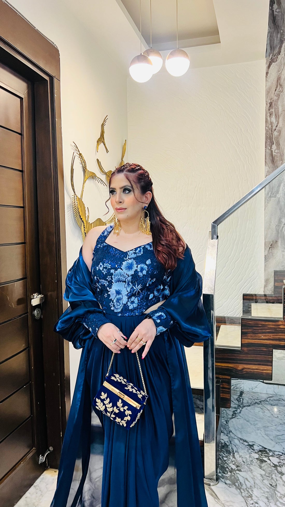 Navy Blue Cocktail Drape + Shrug