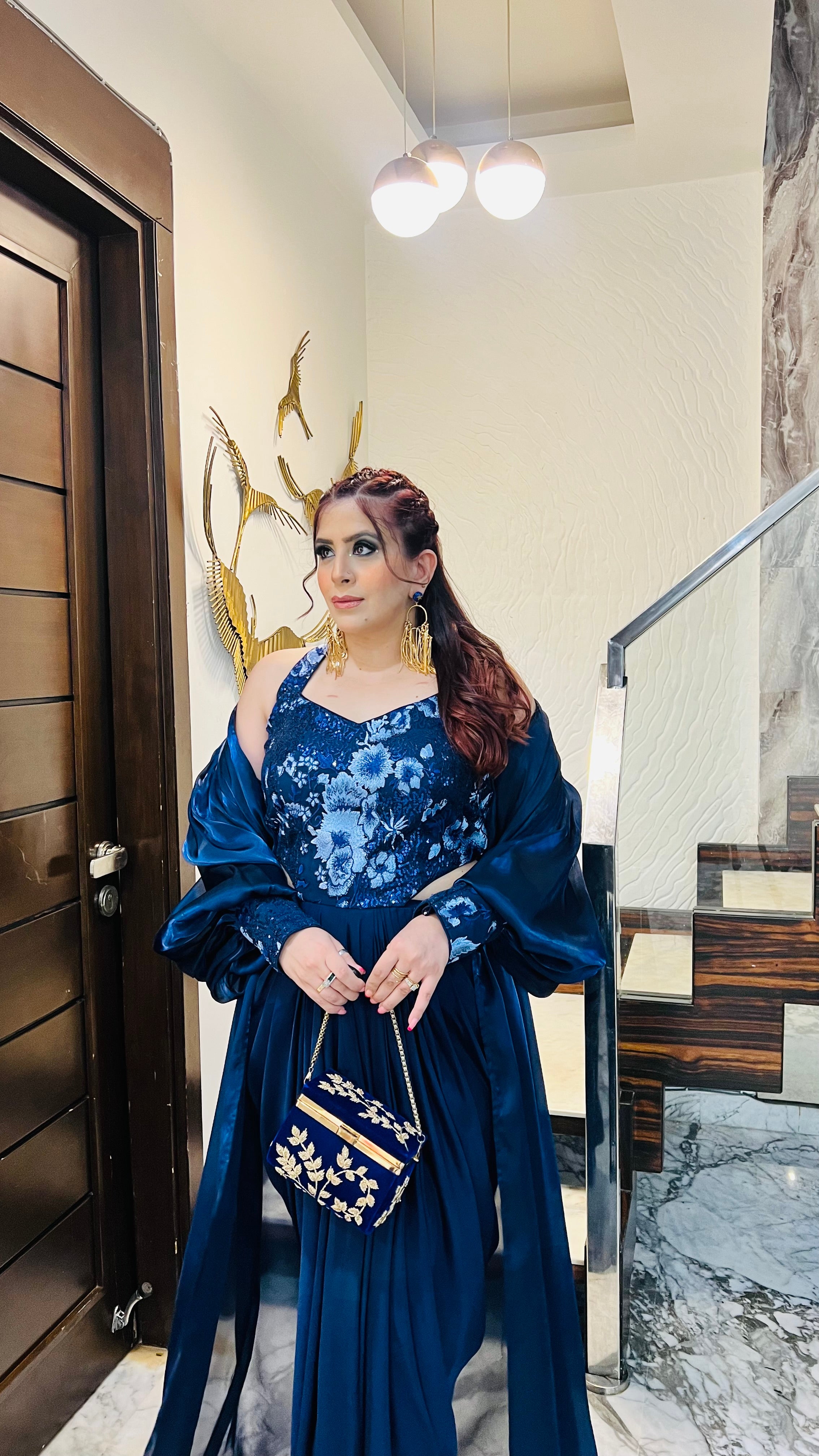 Navy Blue Cocktail Drape + Shrug