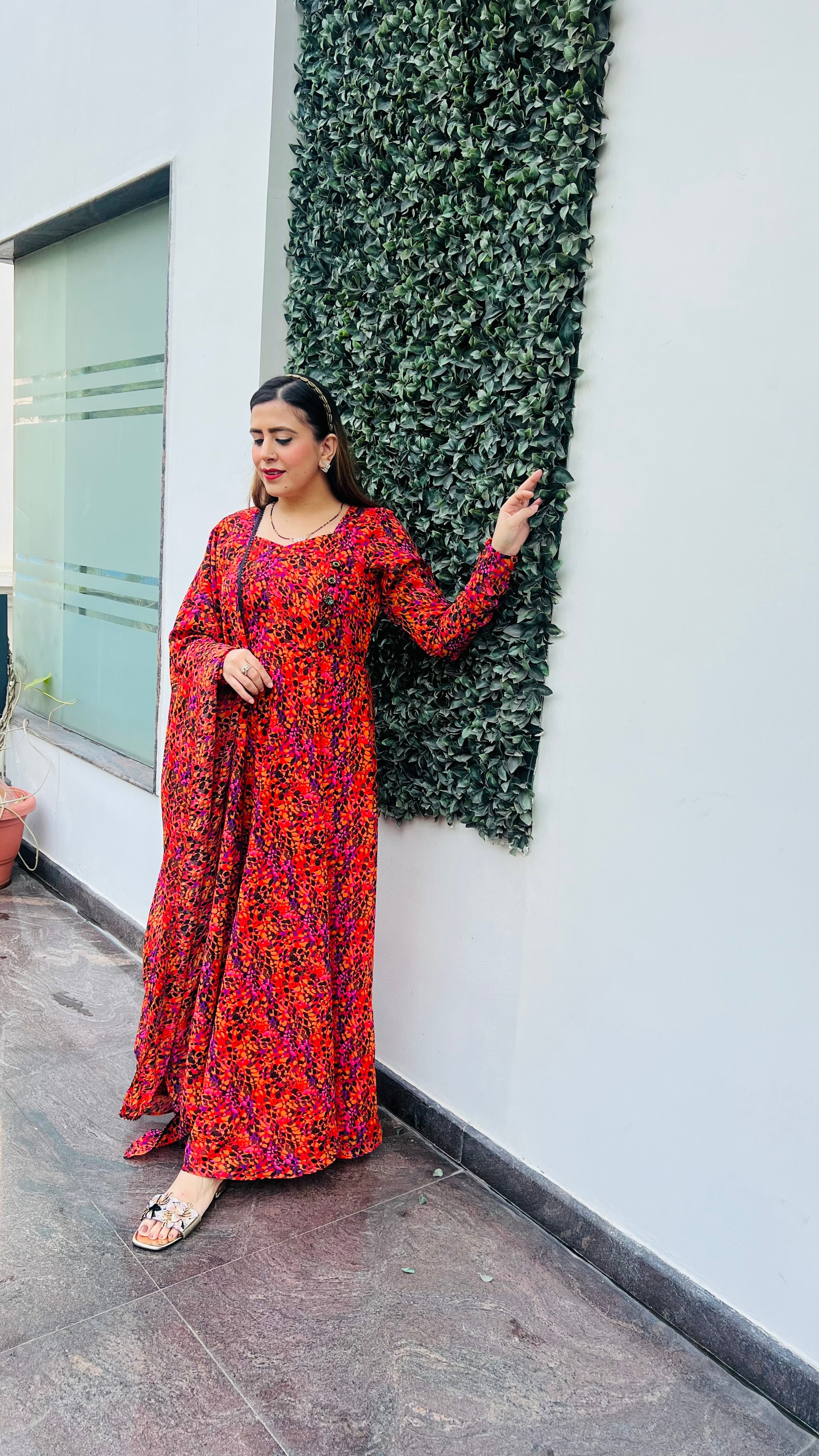Orange Splash Anarkali with Dupatta