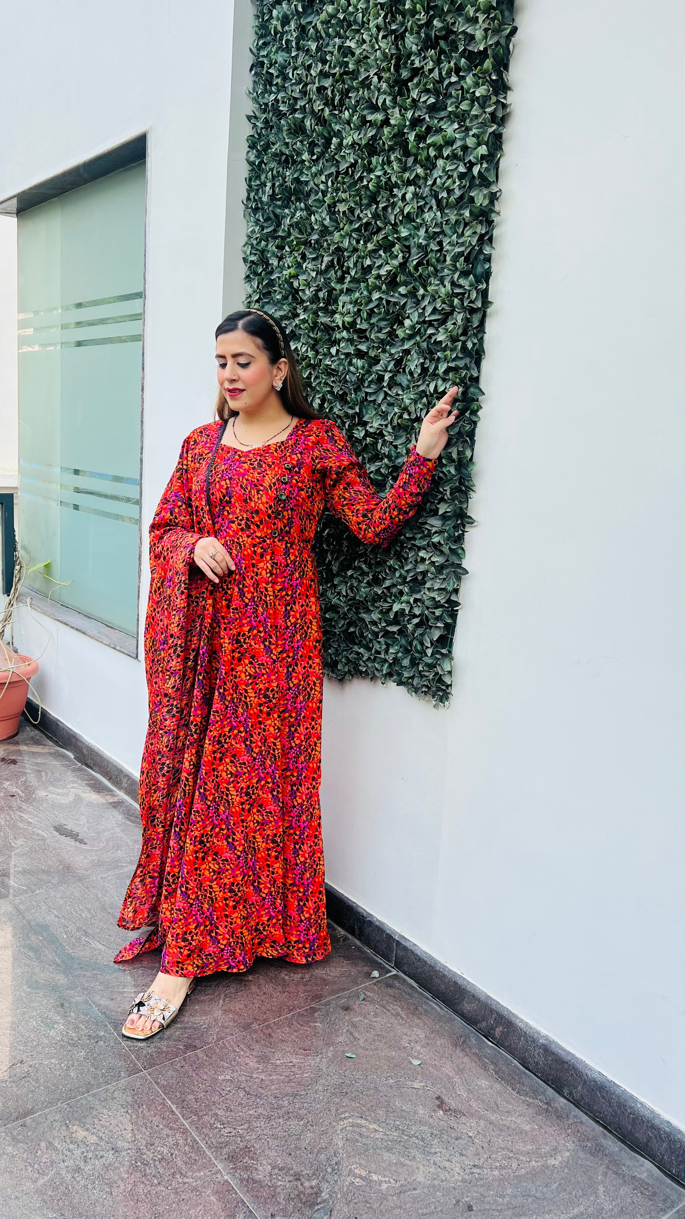 Orange Splash Anarkali with Dupatta