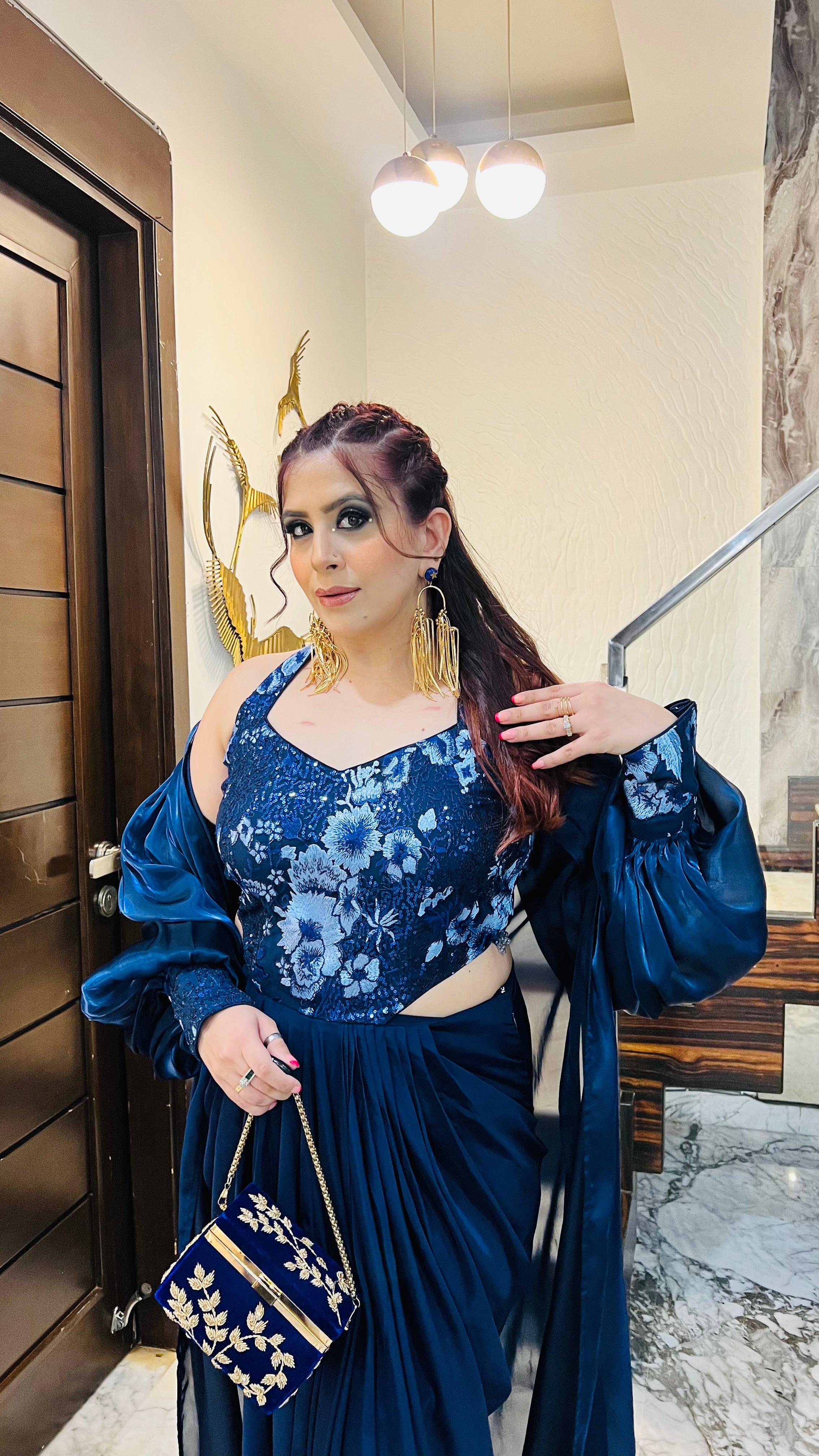 Navy Blue Cocktail Drape + Shrug