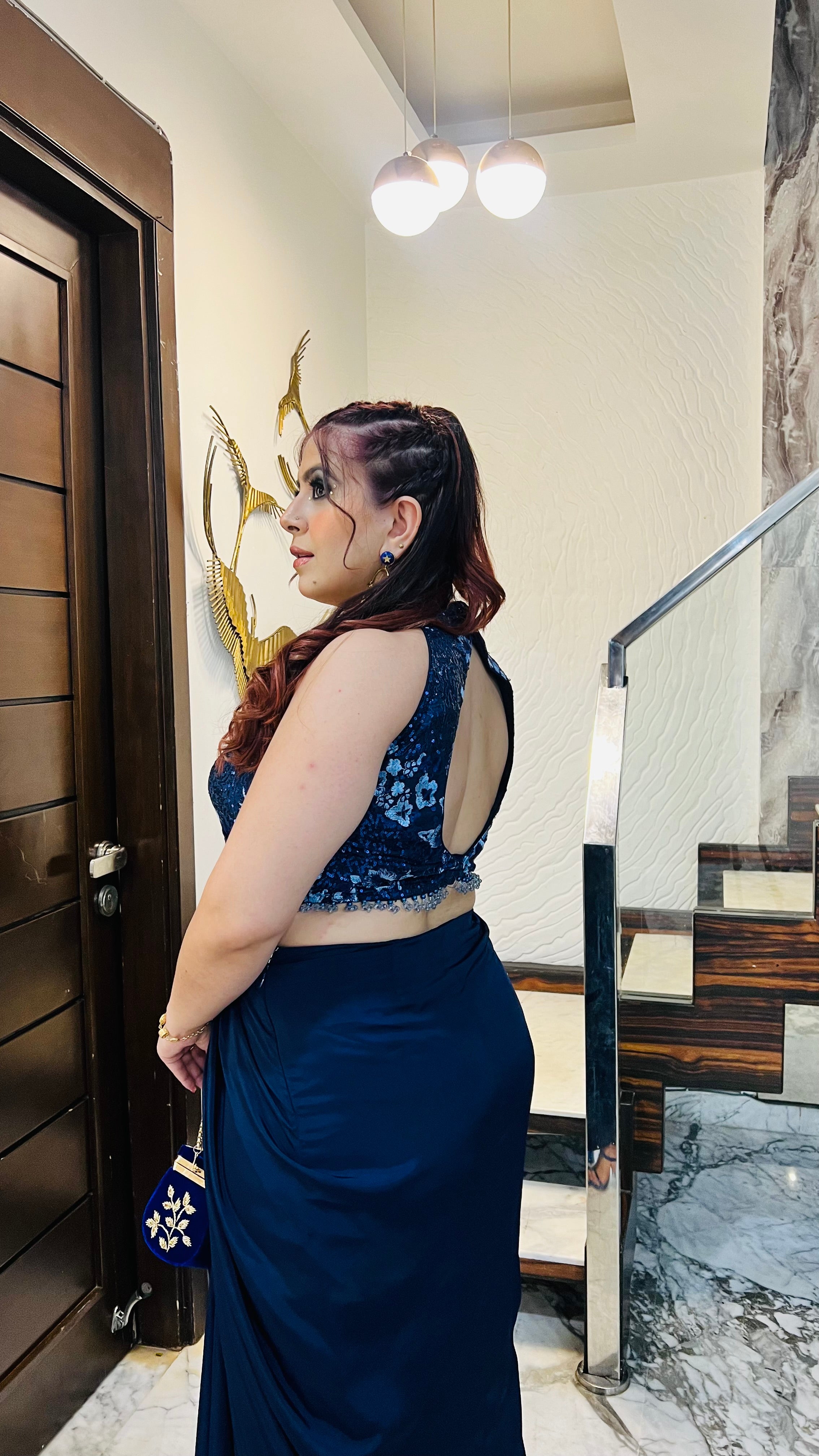 Navy Blue Cocktail Drape + Shrug