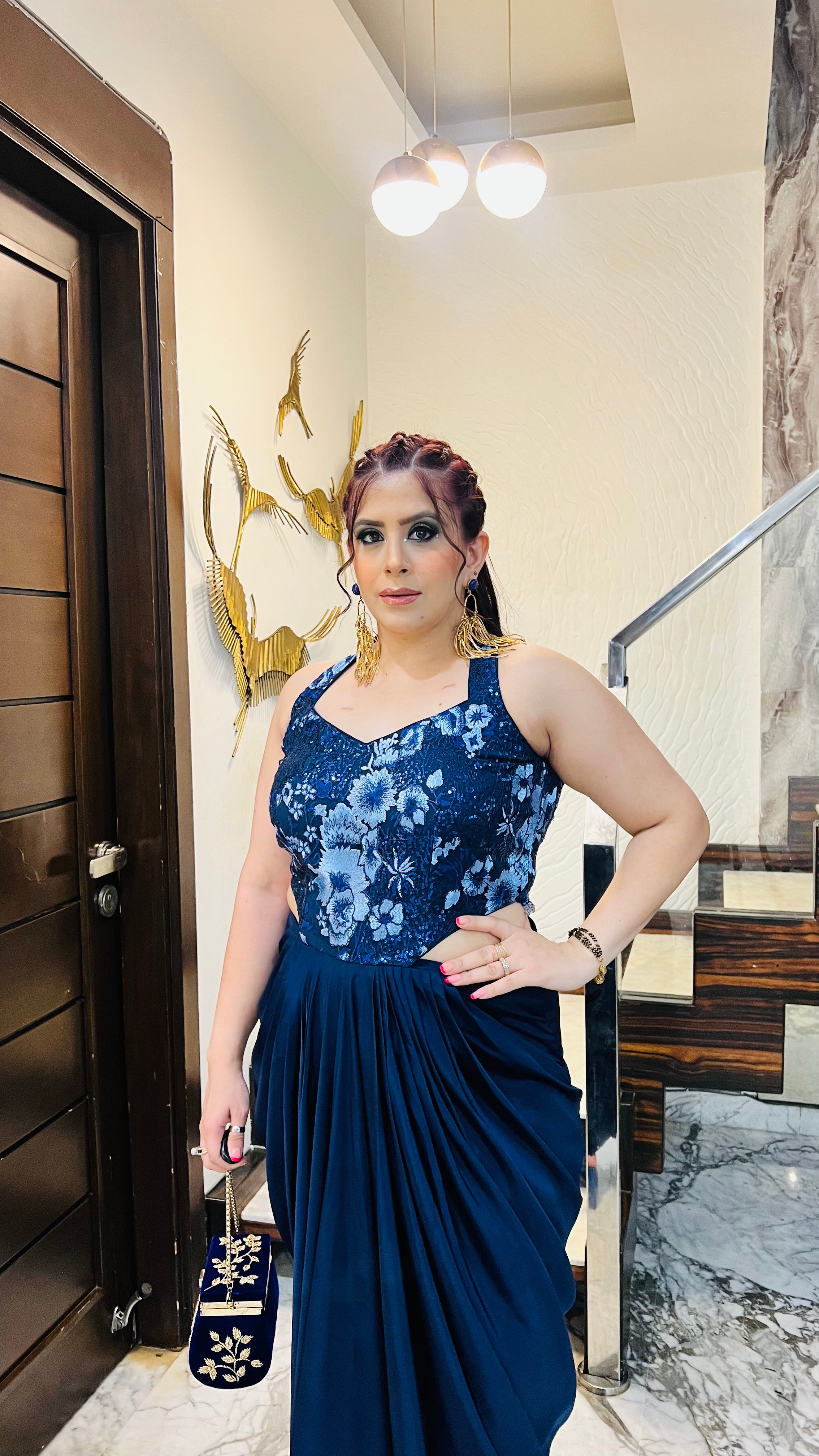 Navy Blue Cocktail Drape + Shrug