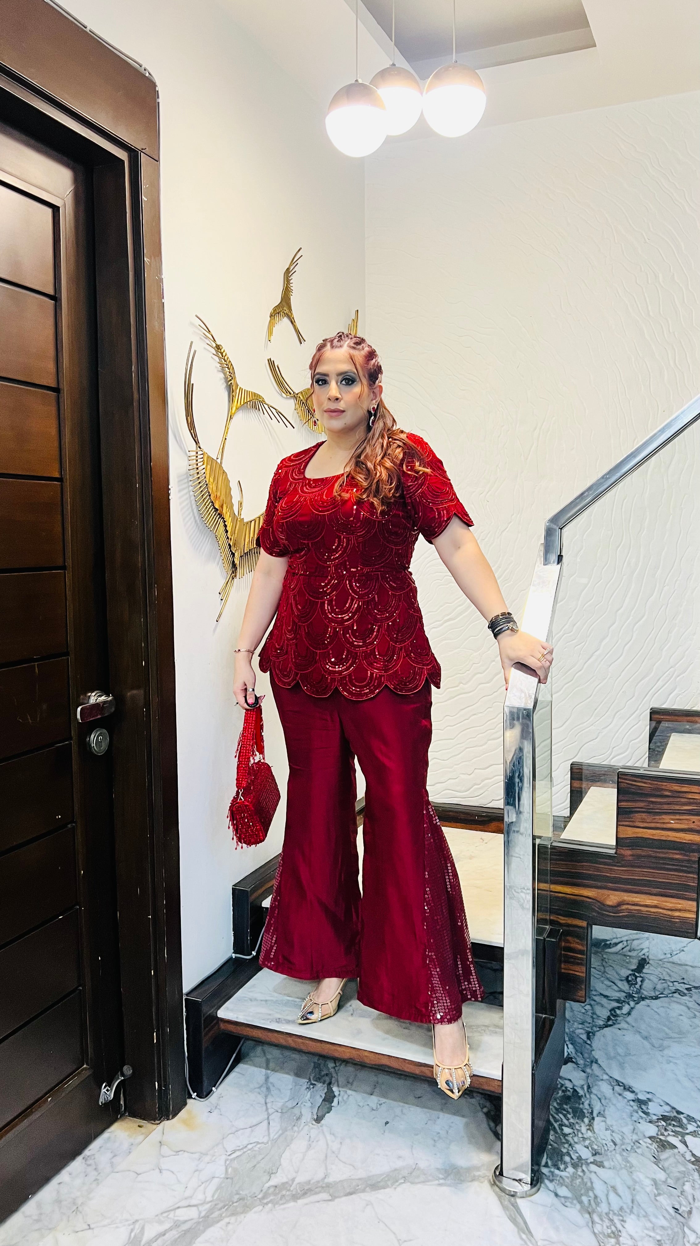 Maroon Scallop Cocktail Co-Ord