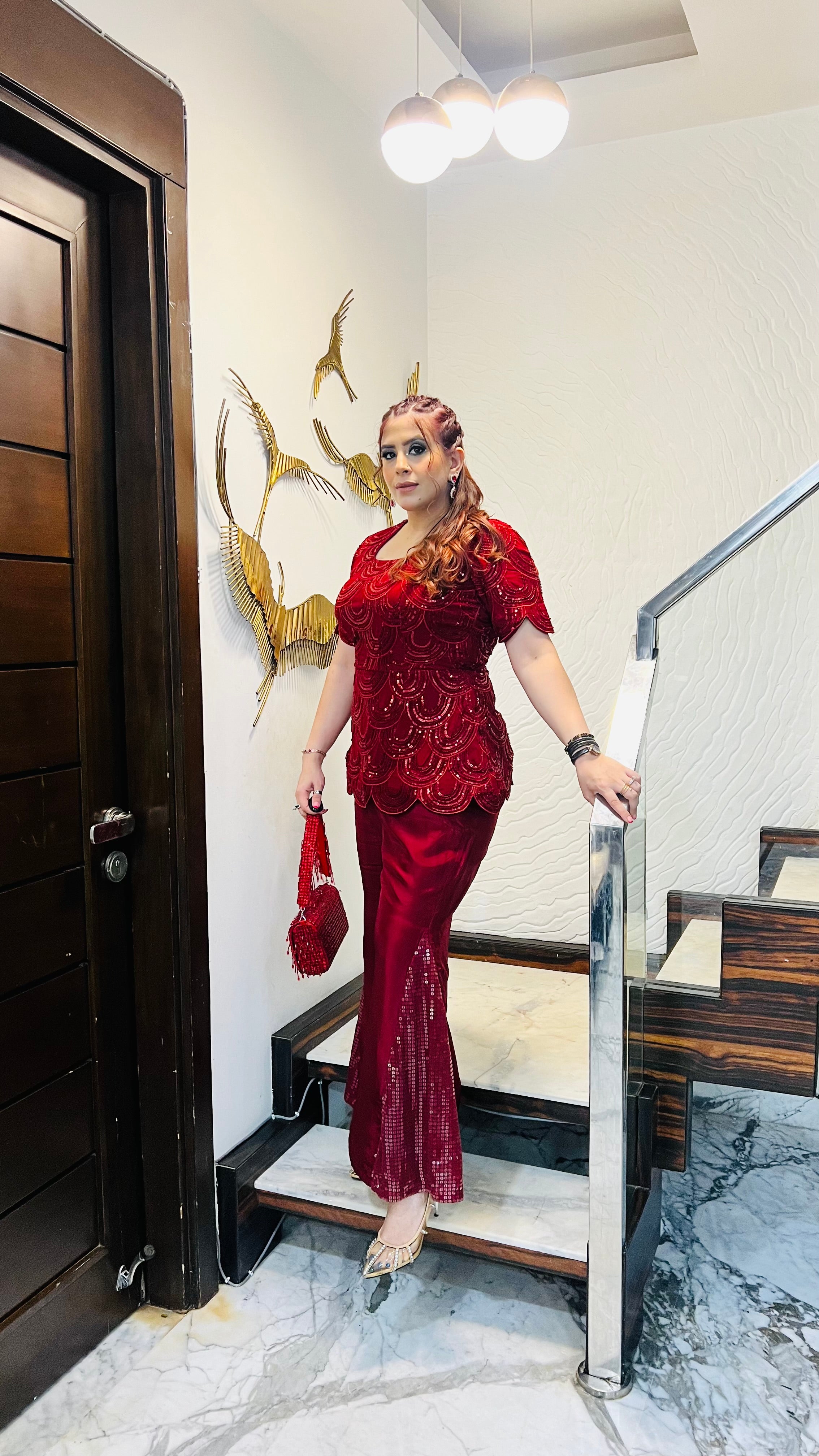 Maroon Scallop Cocktail Co-Ord