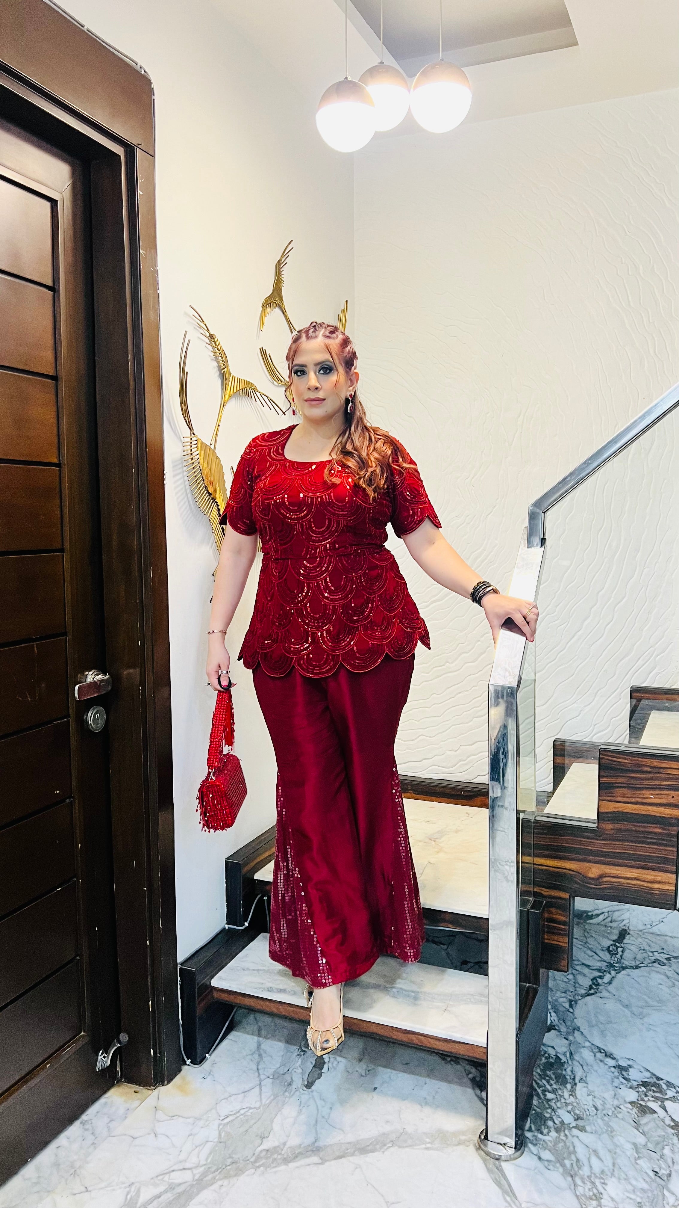 Maroon Scallop Cocktail Co-Ord