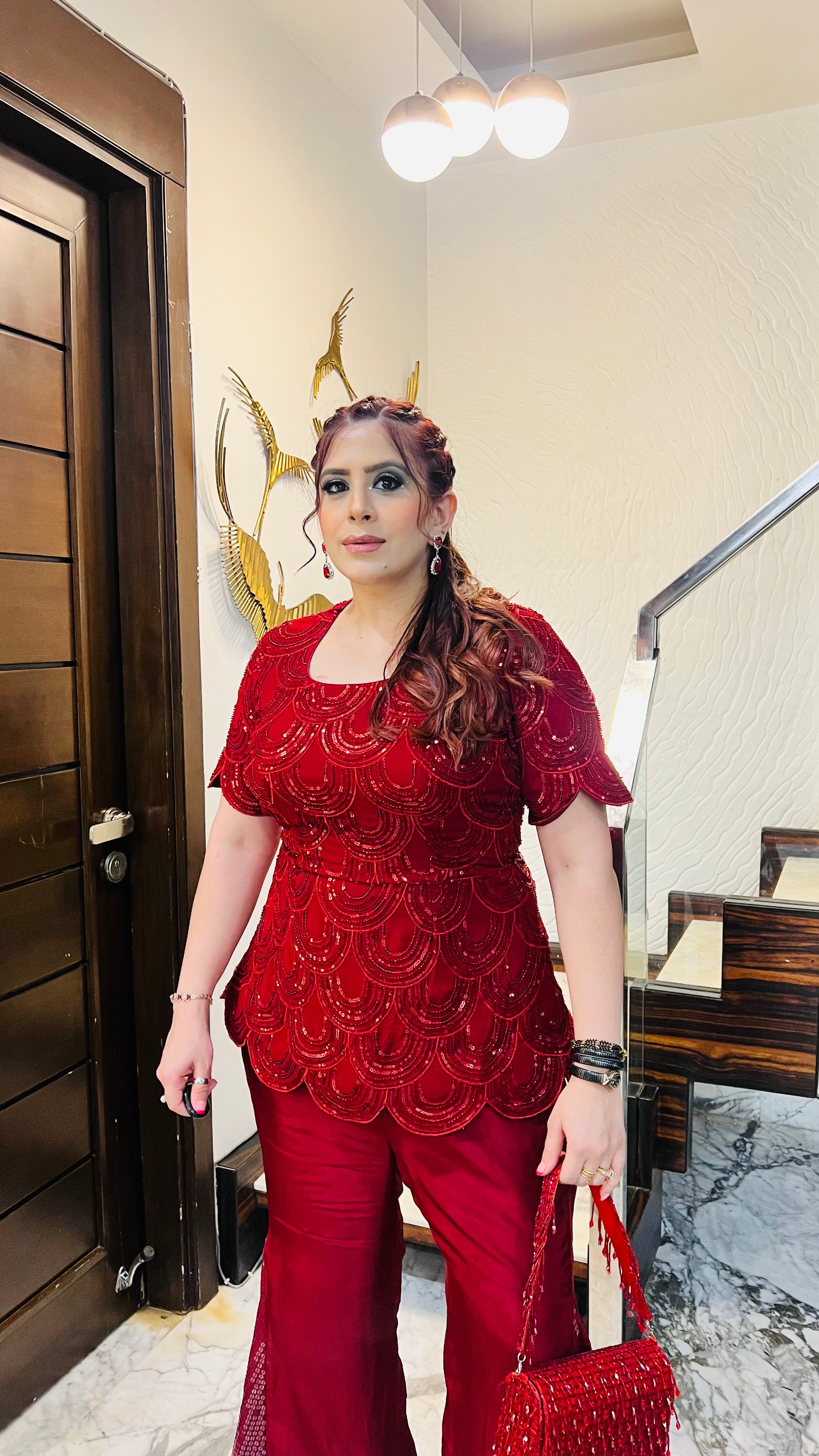 Maroon Scallop Cocktail Co-Ord