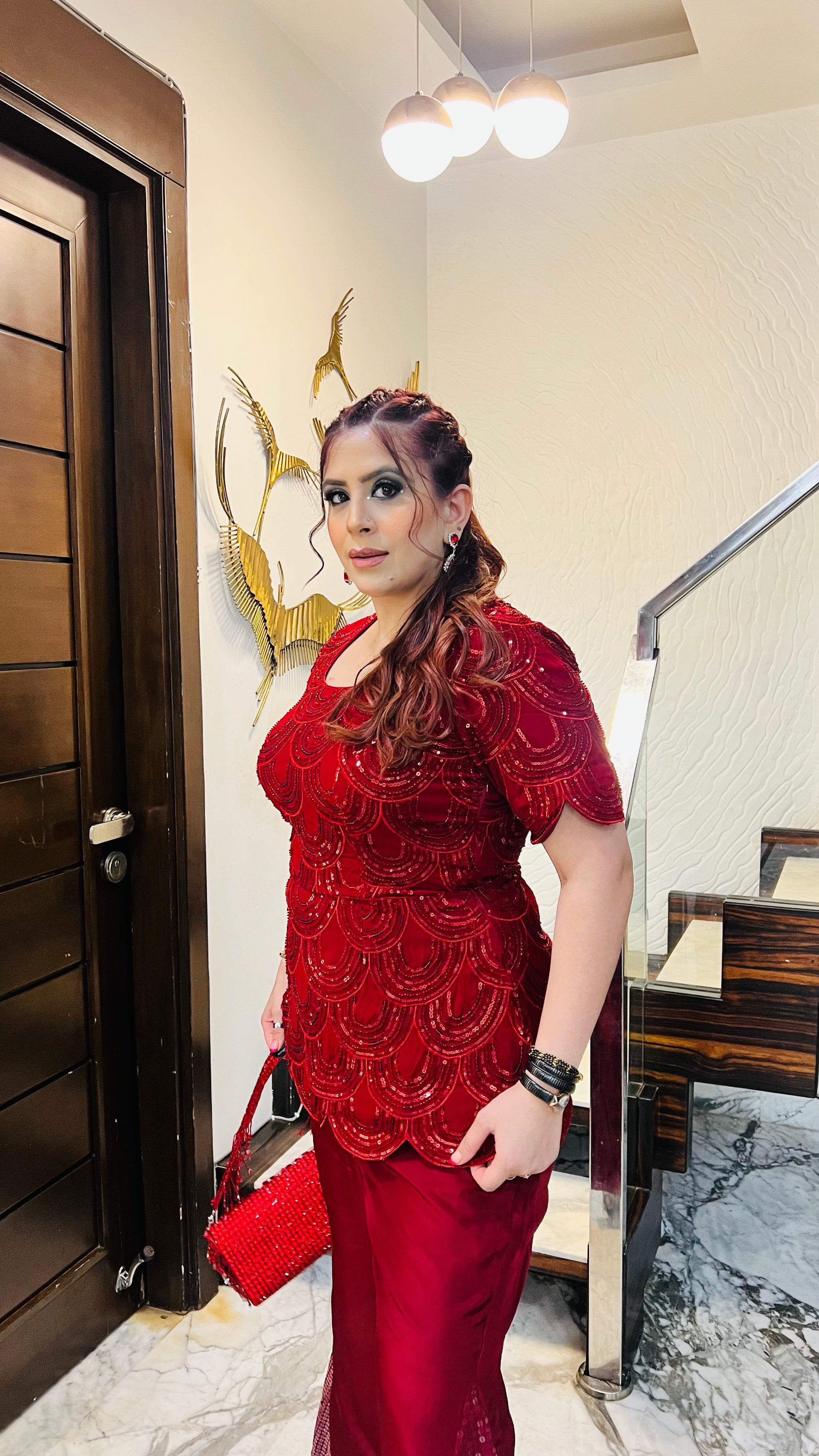 Maroon Scallop Cocktail Co-Ord