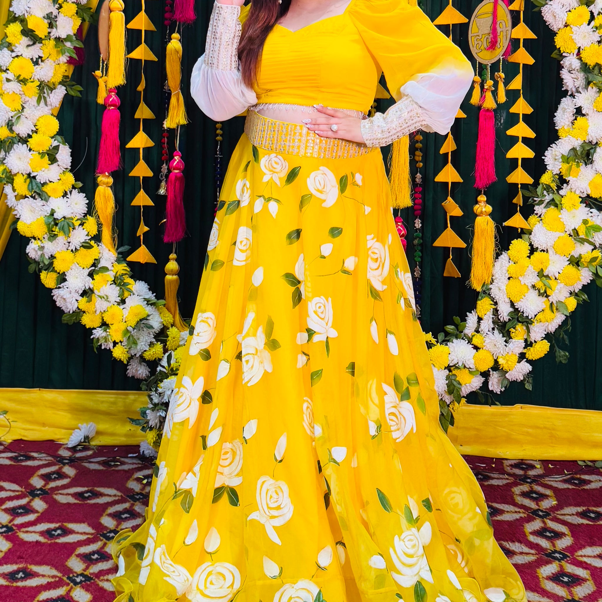 Yellow Hand Painted Lehenga