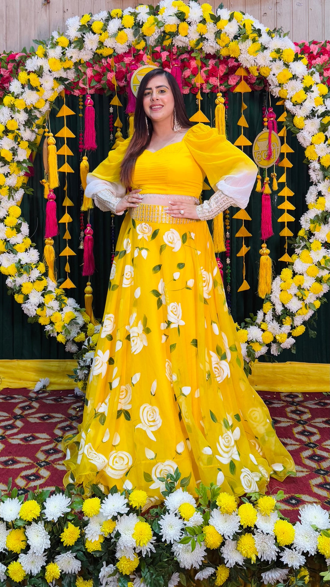 Yellow Hand Painted Lehenga