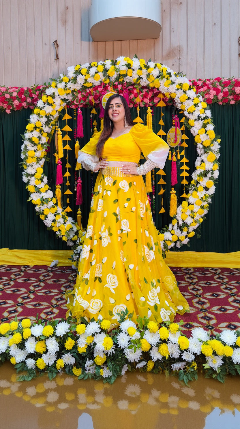 Yellow Hand Painted Lehenga