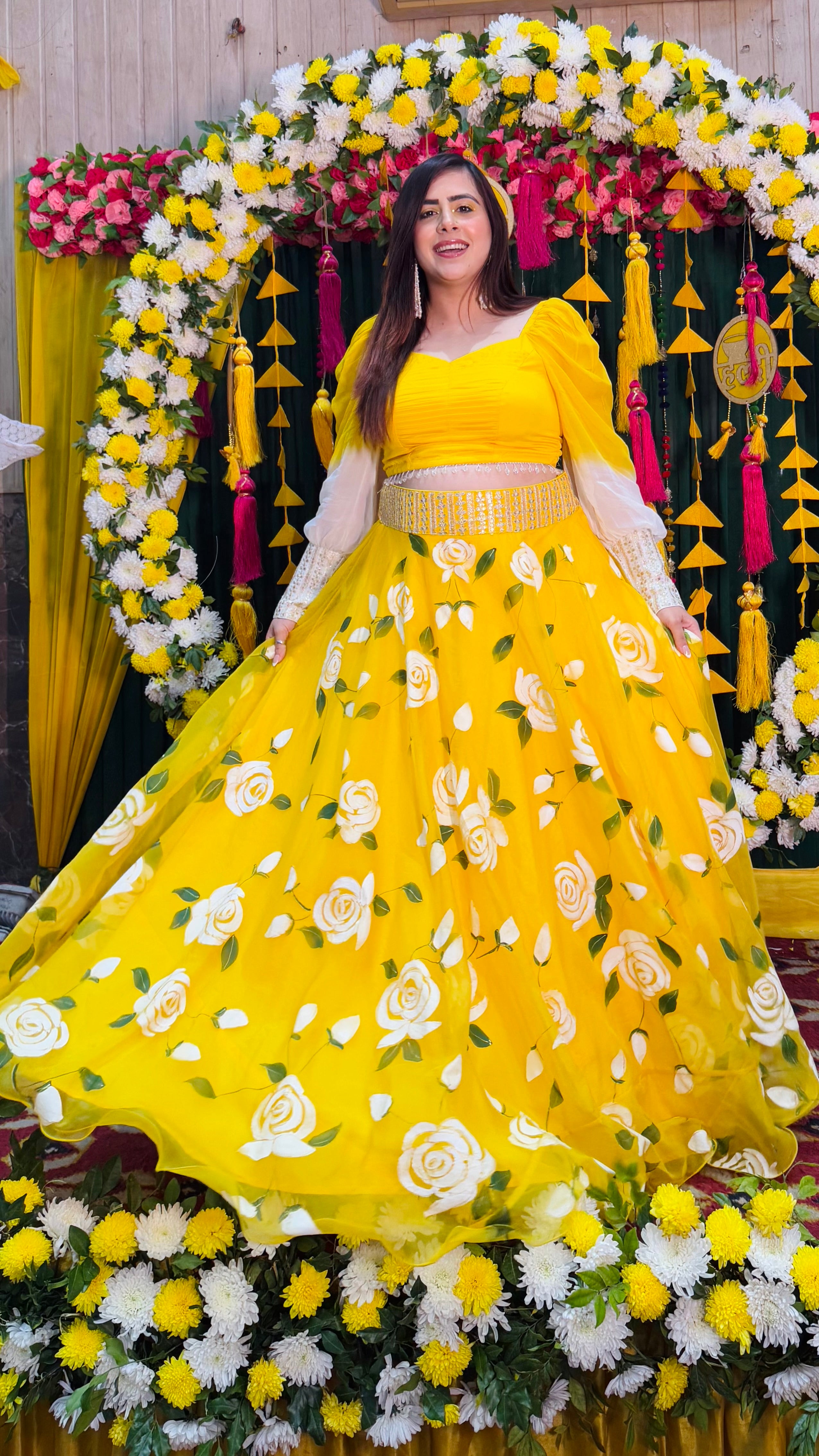 Yellow Hand Painted Lehenga