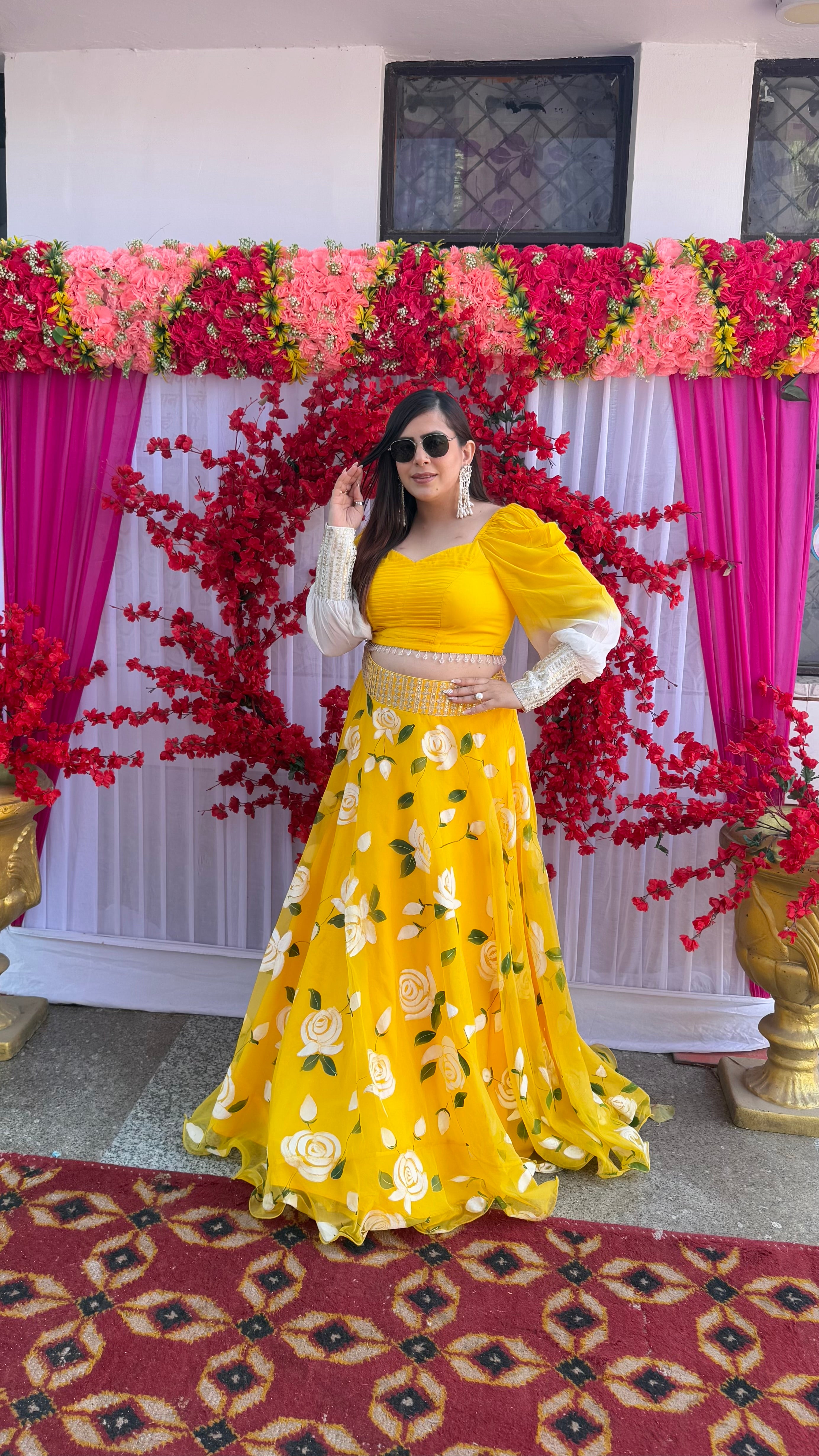 Yellow Hand Painted Lehenga