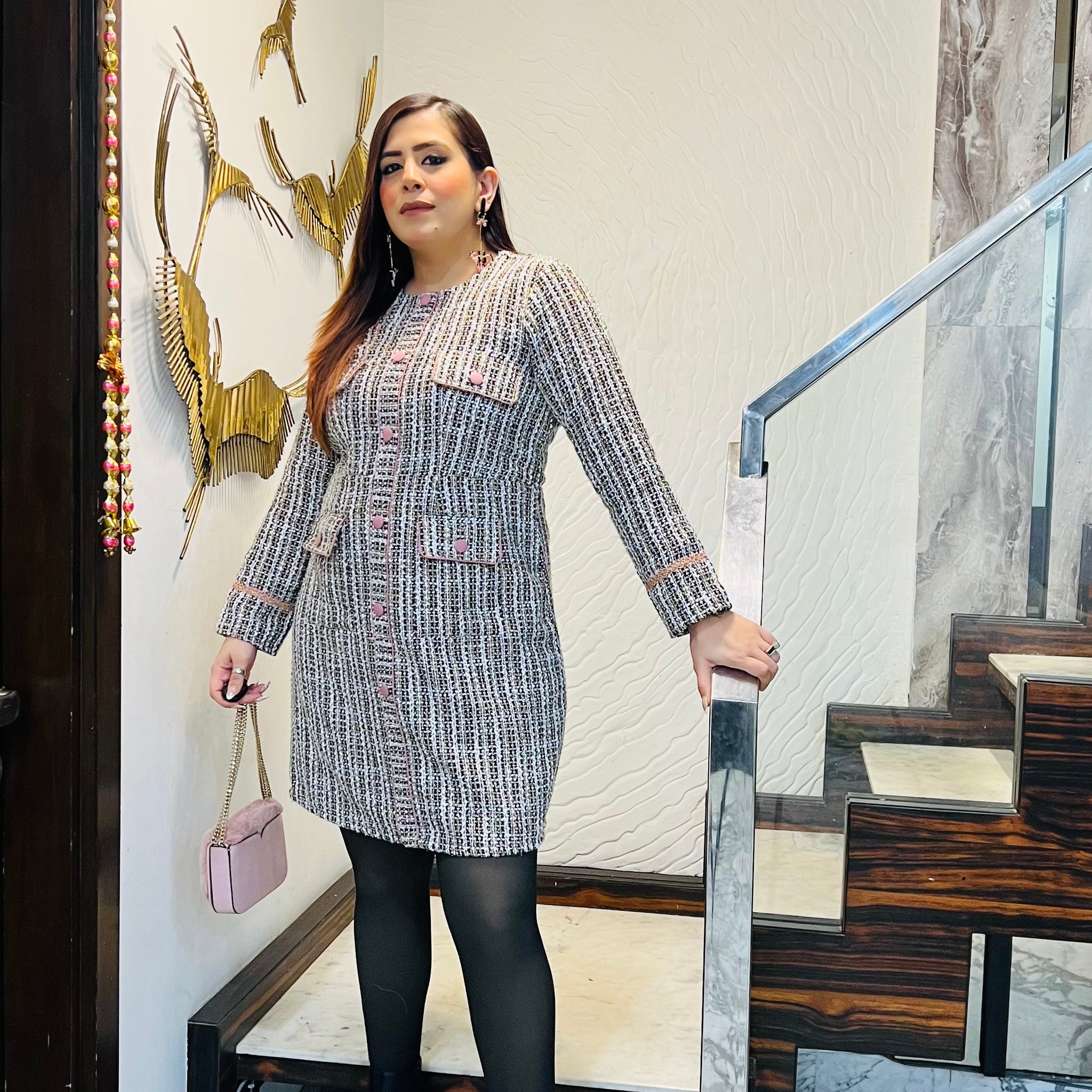 Pink Drama Tweed Dress