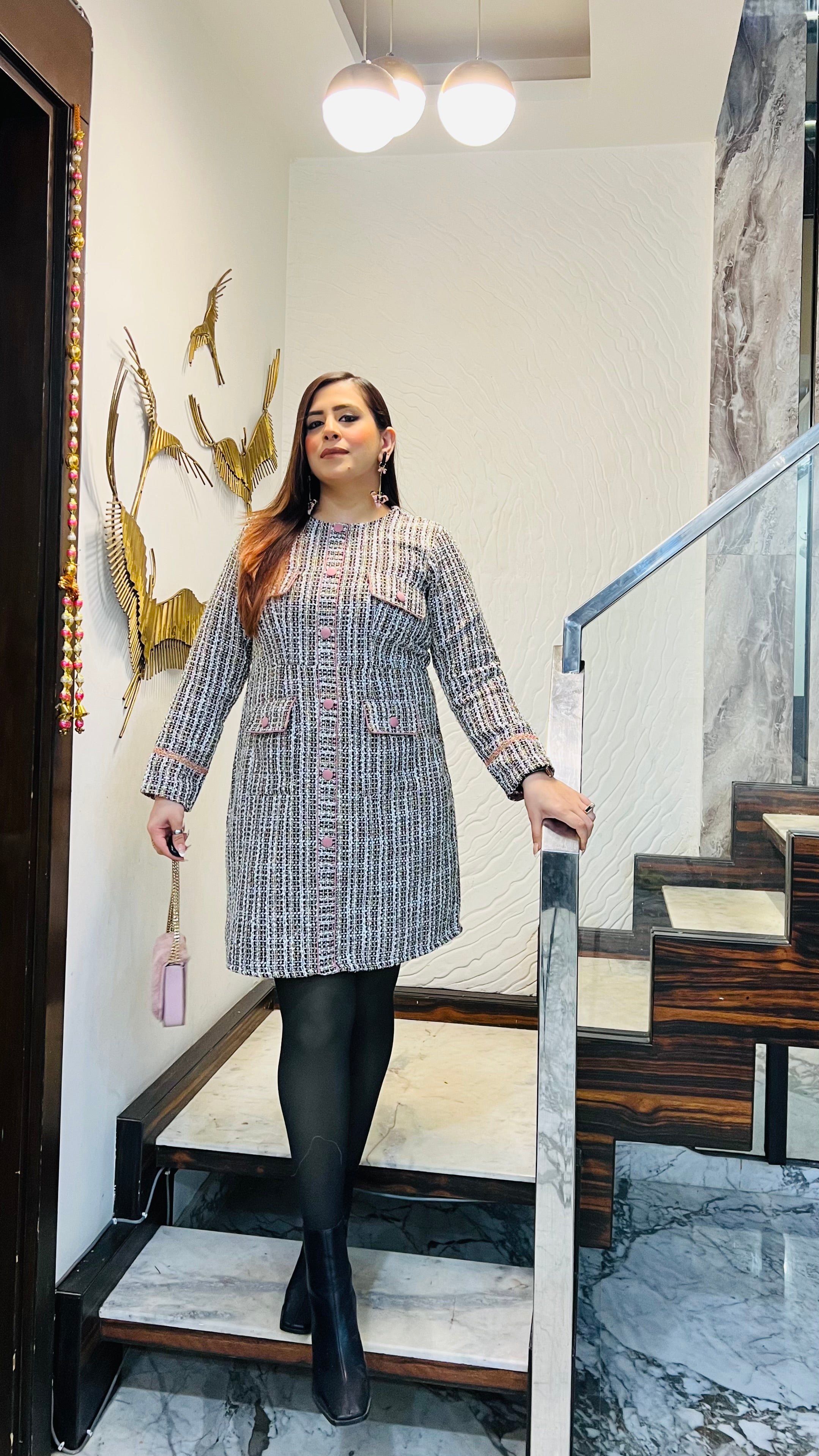 Pink Drama Tweed Dress