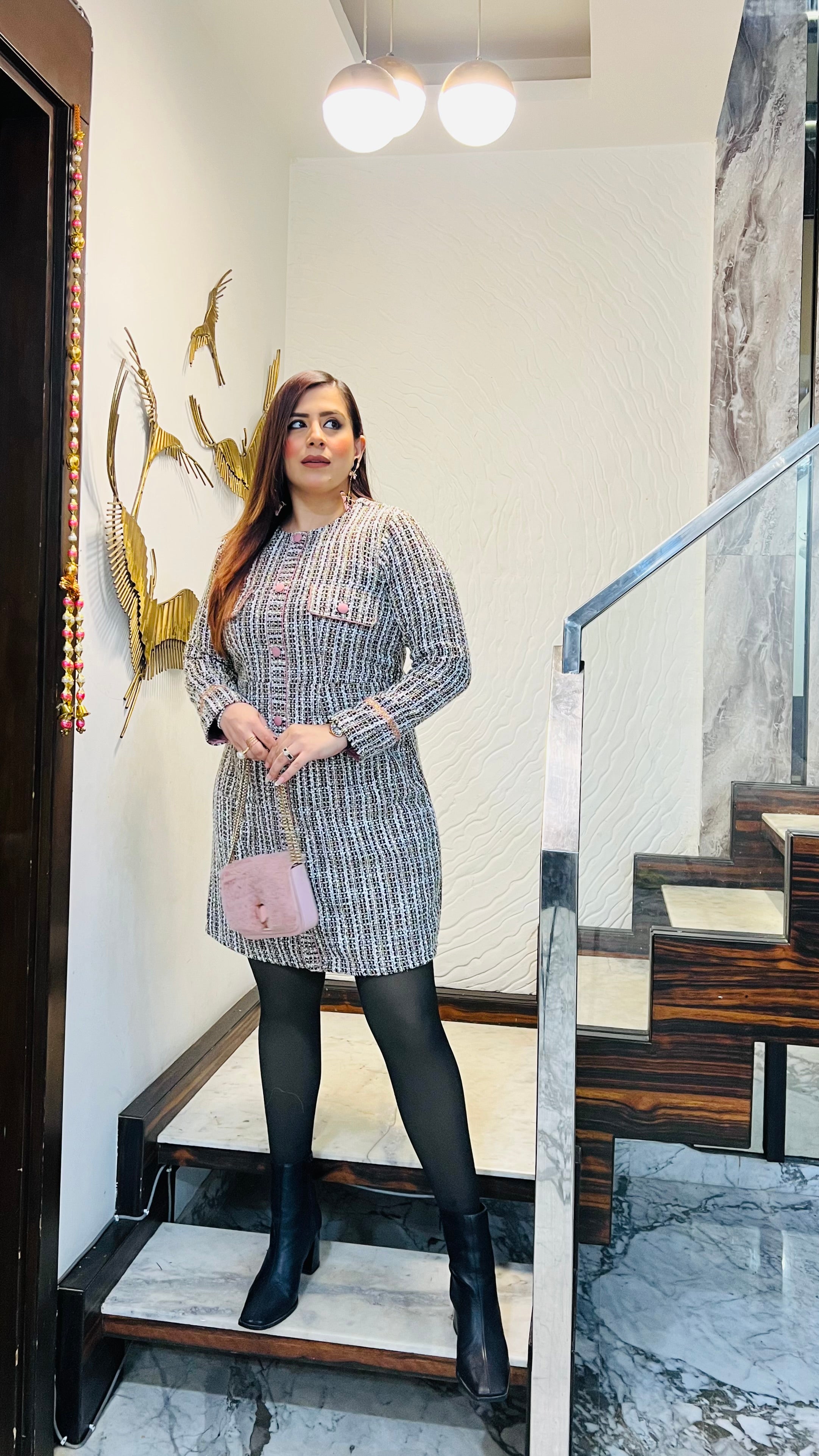 Pink Drama Tweed Dress