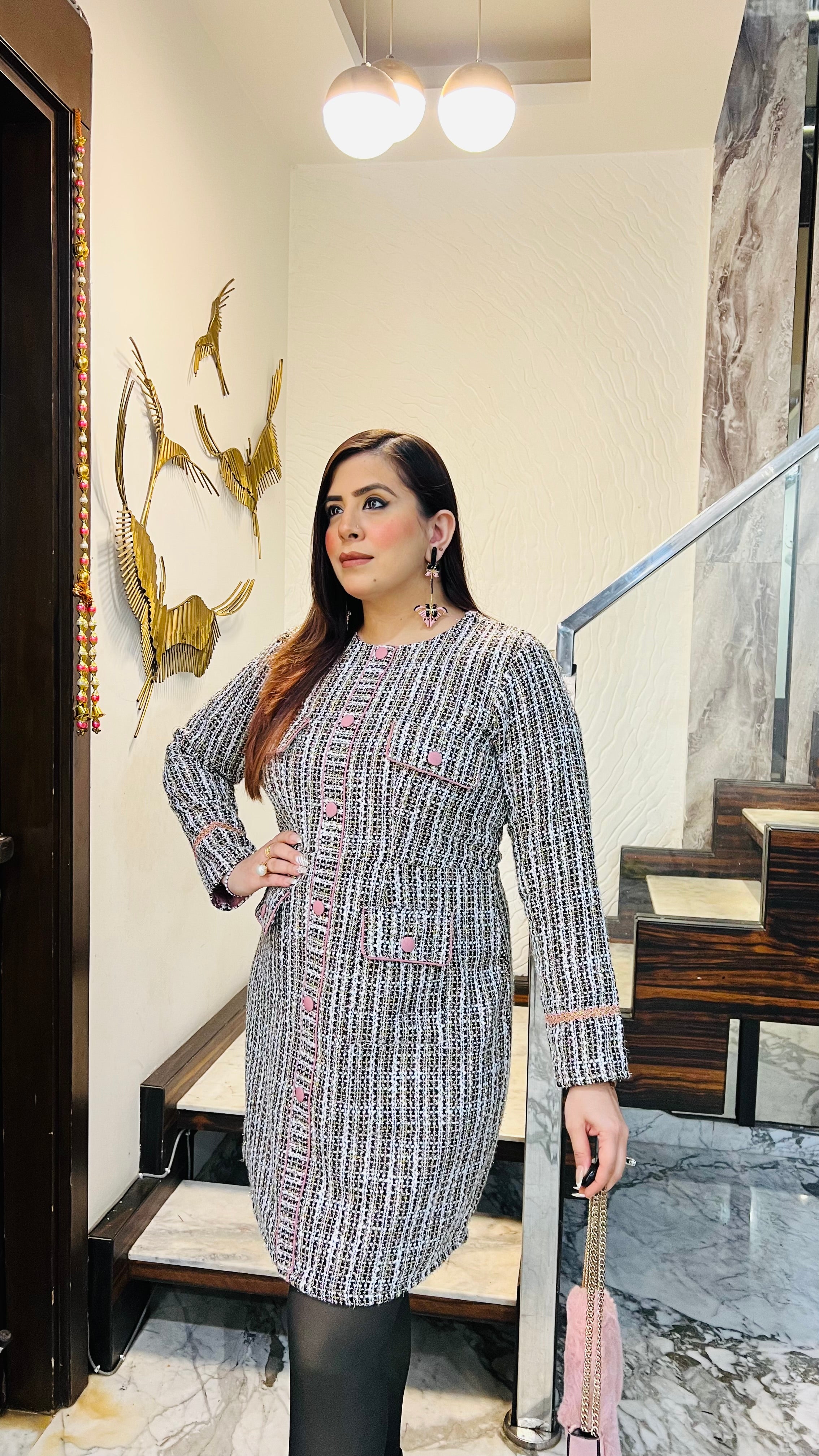 Pink Drama Tweed Dress