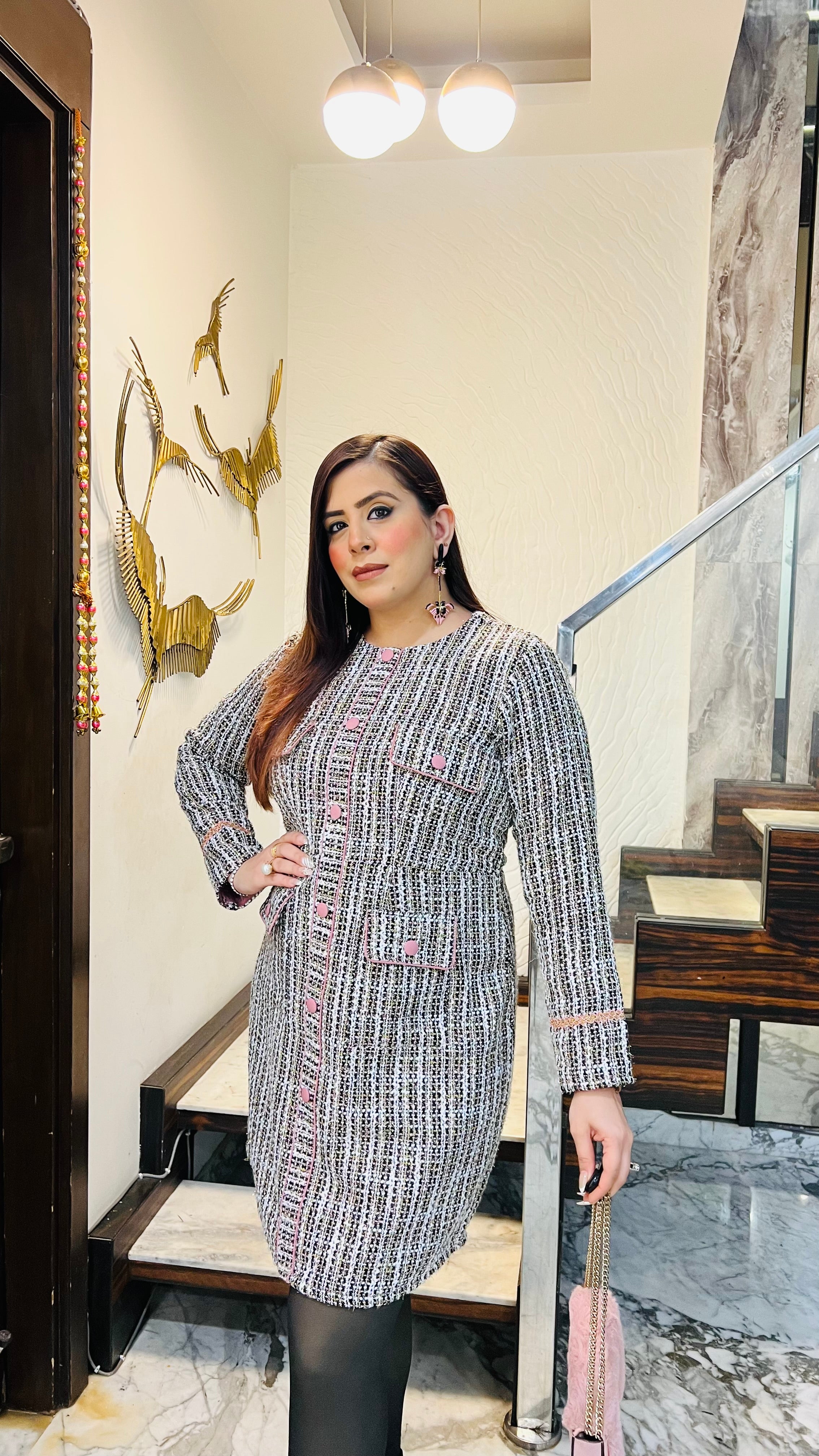 Pink Drama Tweed Dress