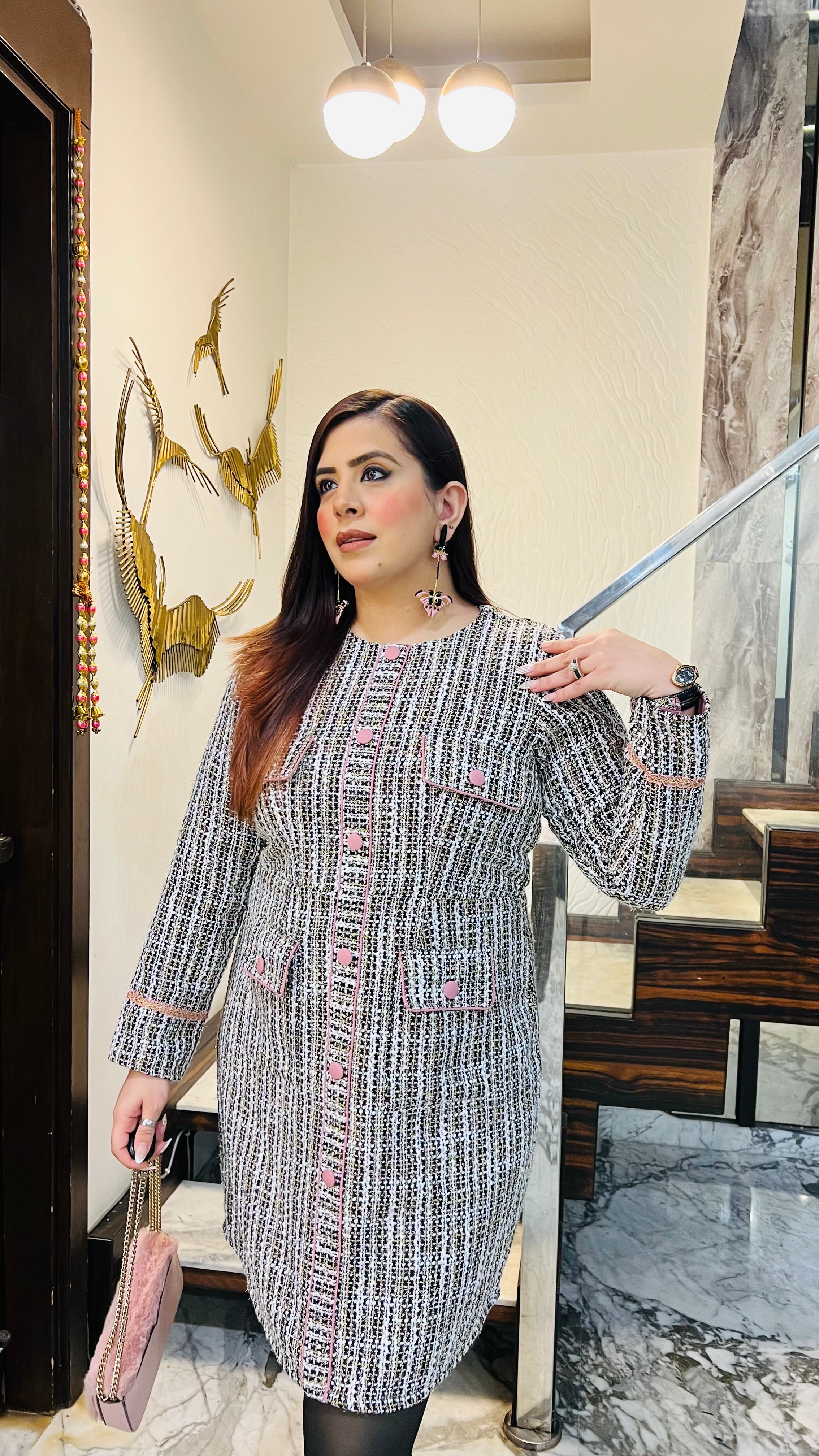 Pink Drama Tweed Dress