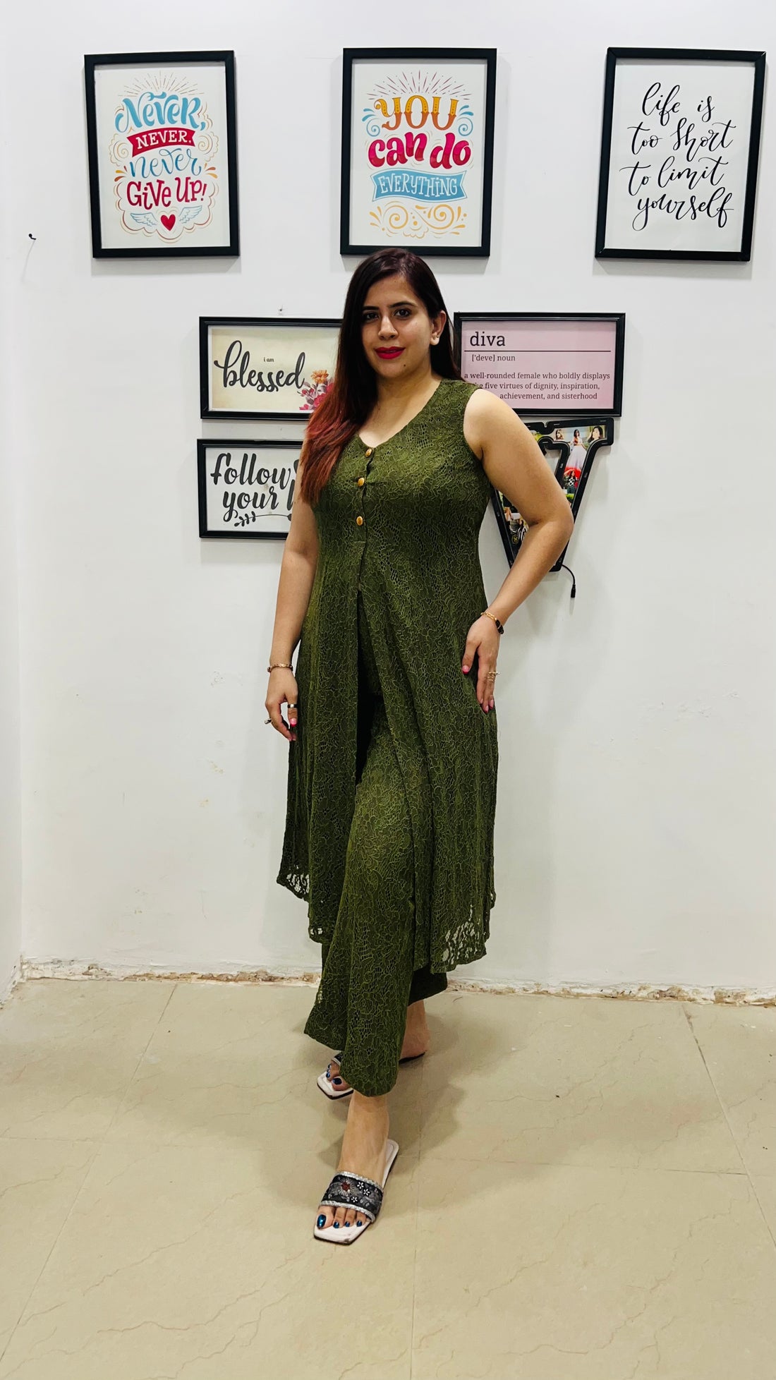 Olive Green Chantilly Co-Ord