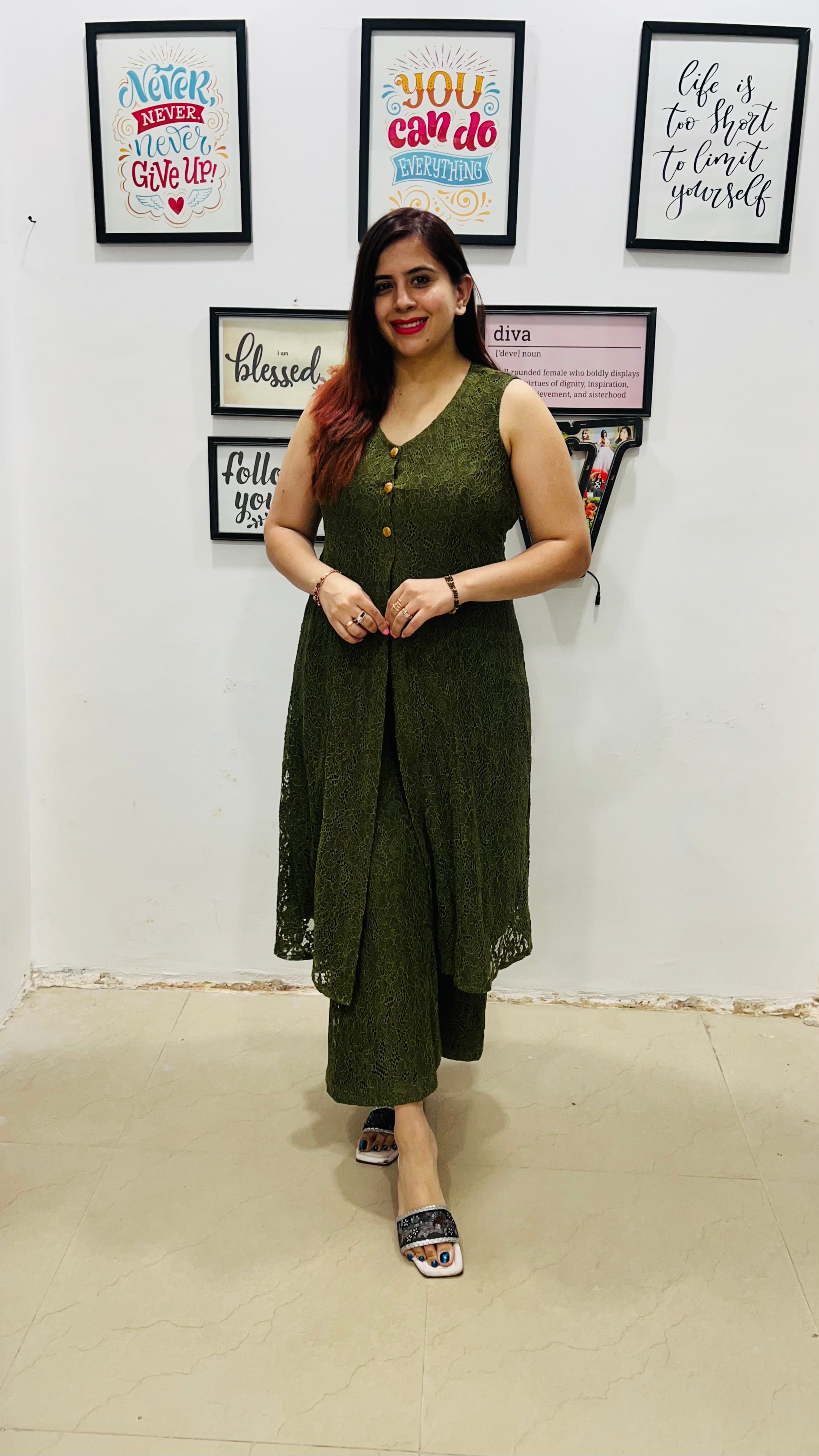 Olive Green Chantilly Co-Ord