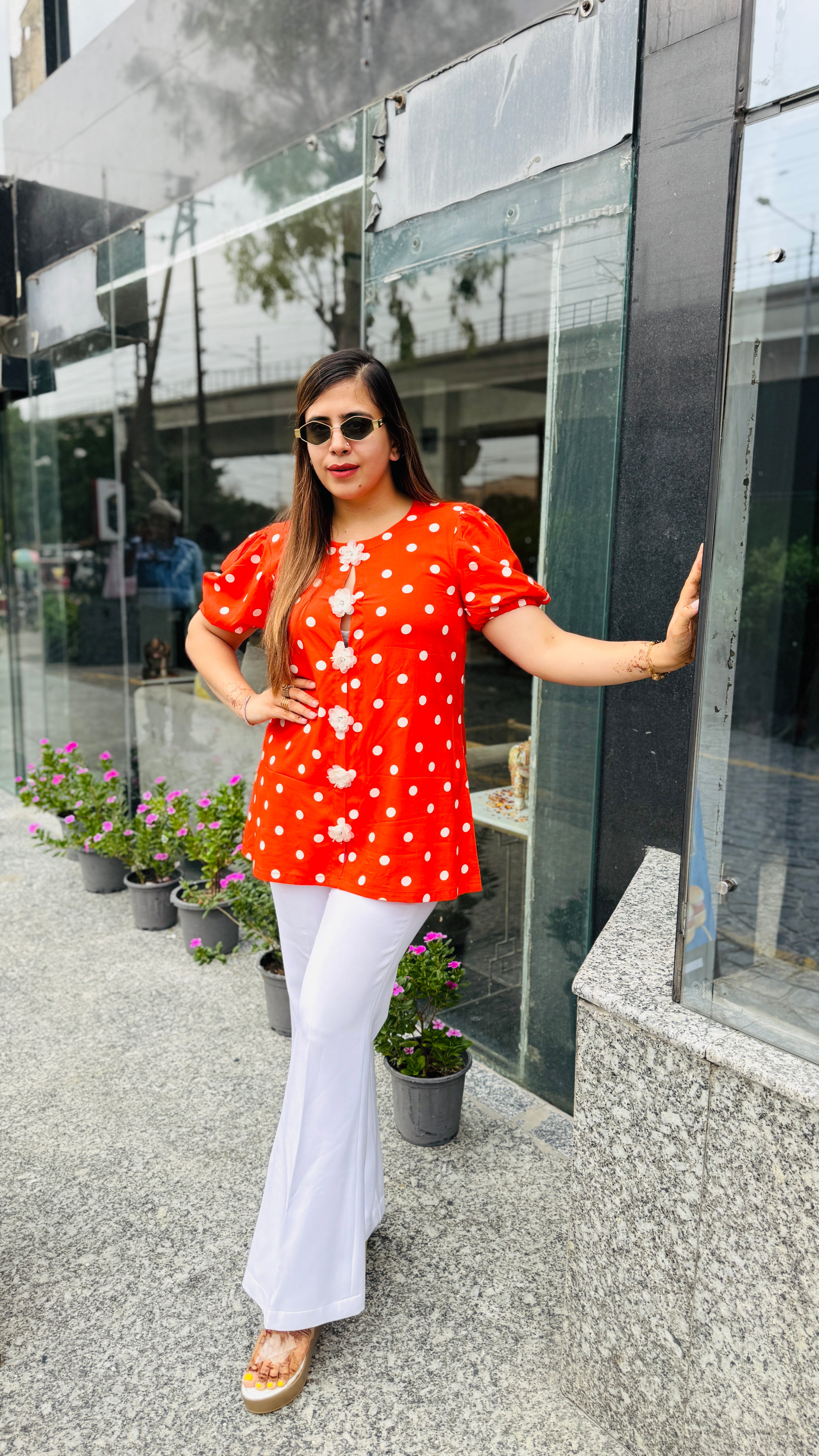 Orange polka dot top