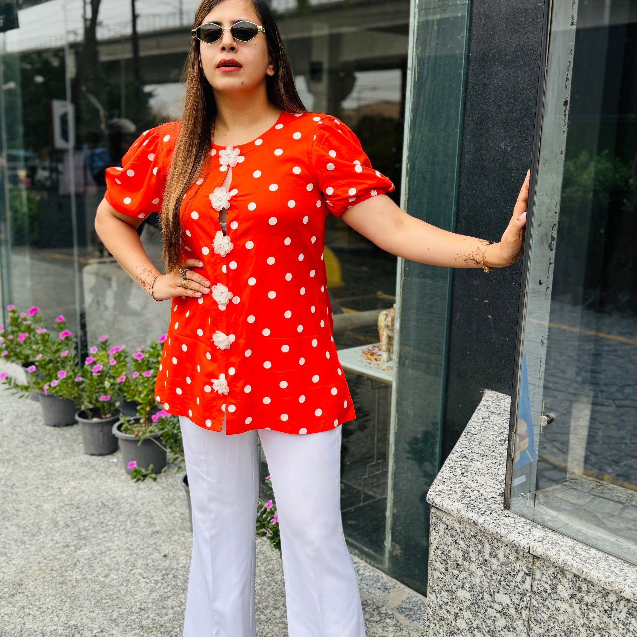 Orange polka dot top