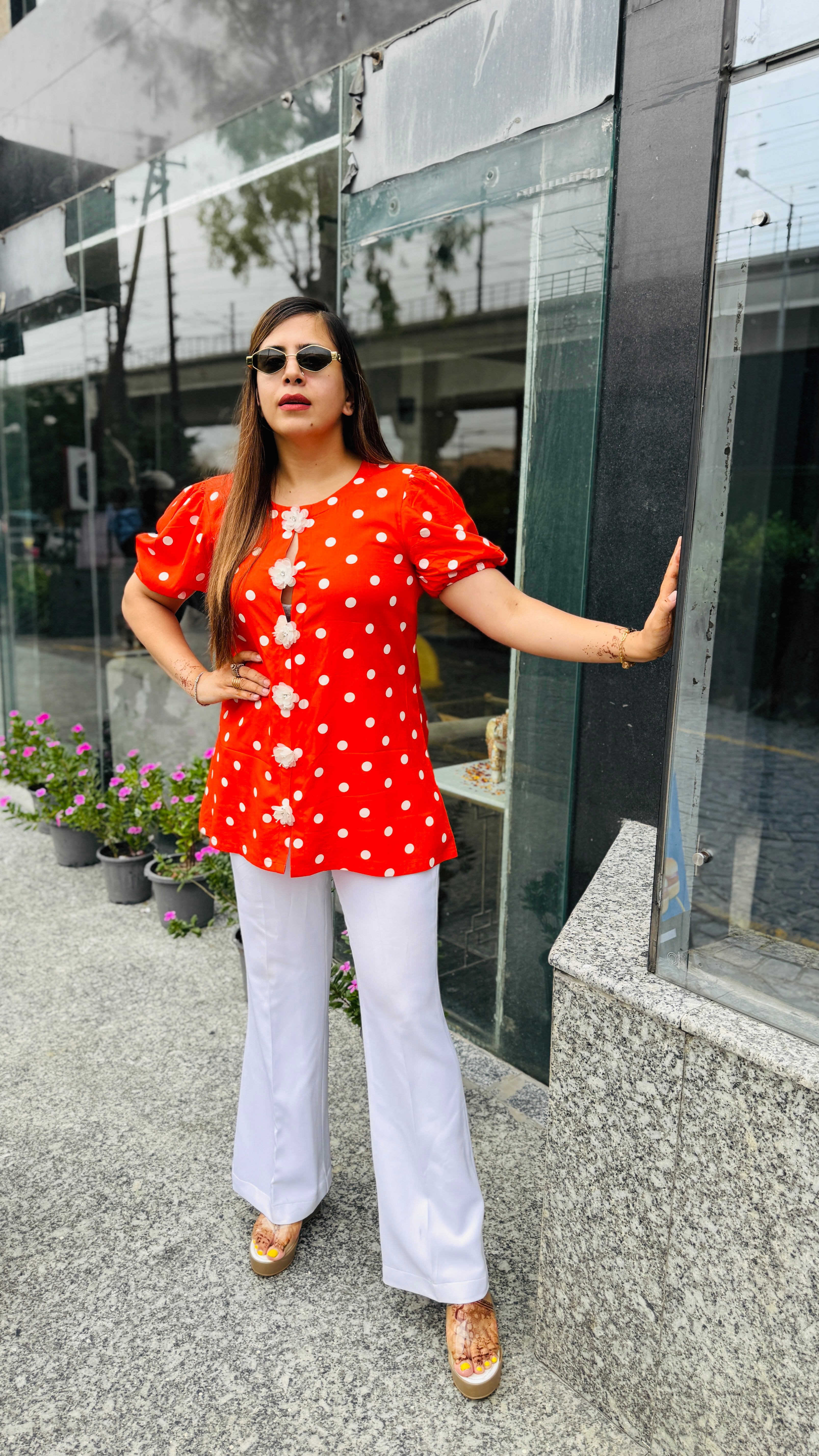 Orange polka dot top