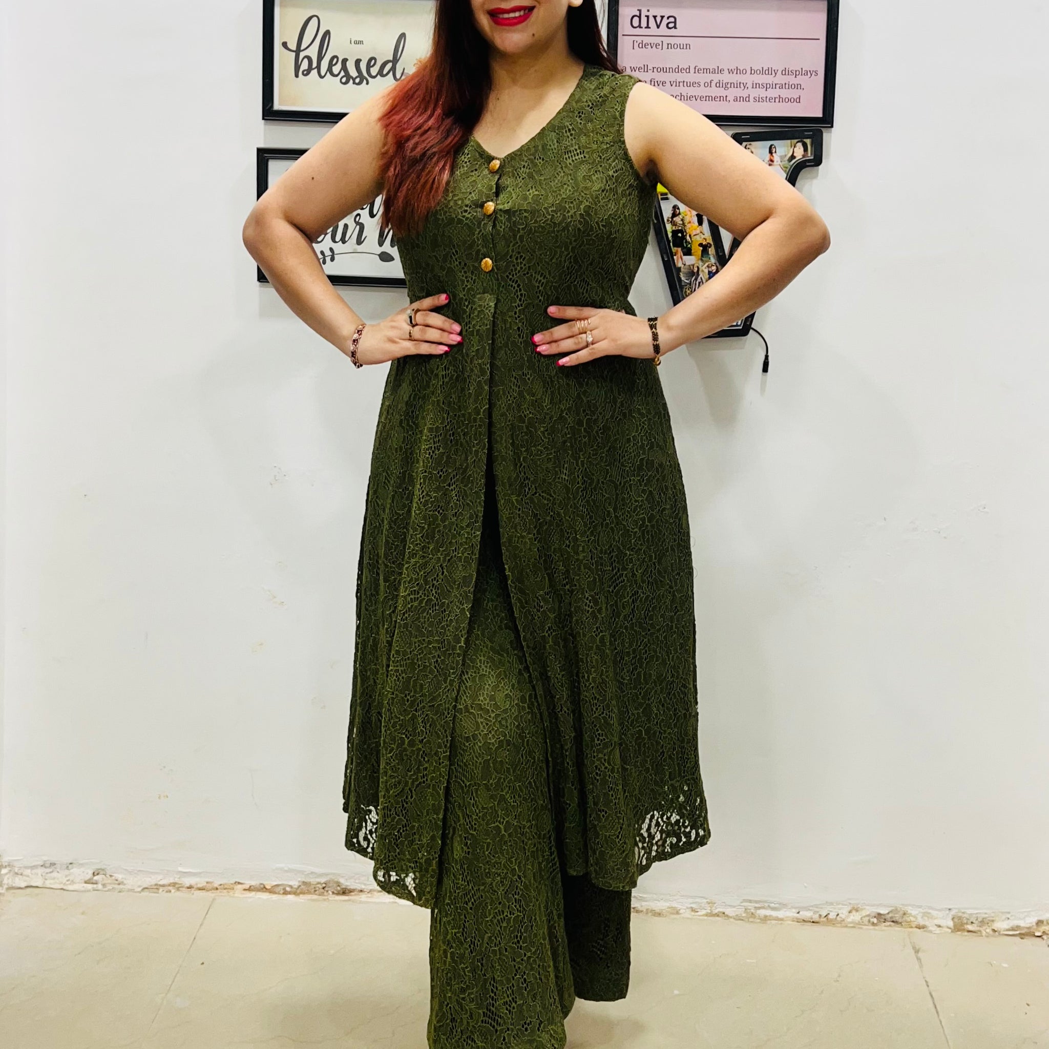 Olive Green Chantilly Co-Ord