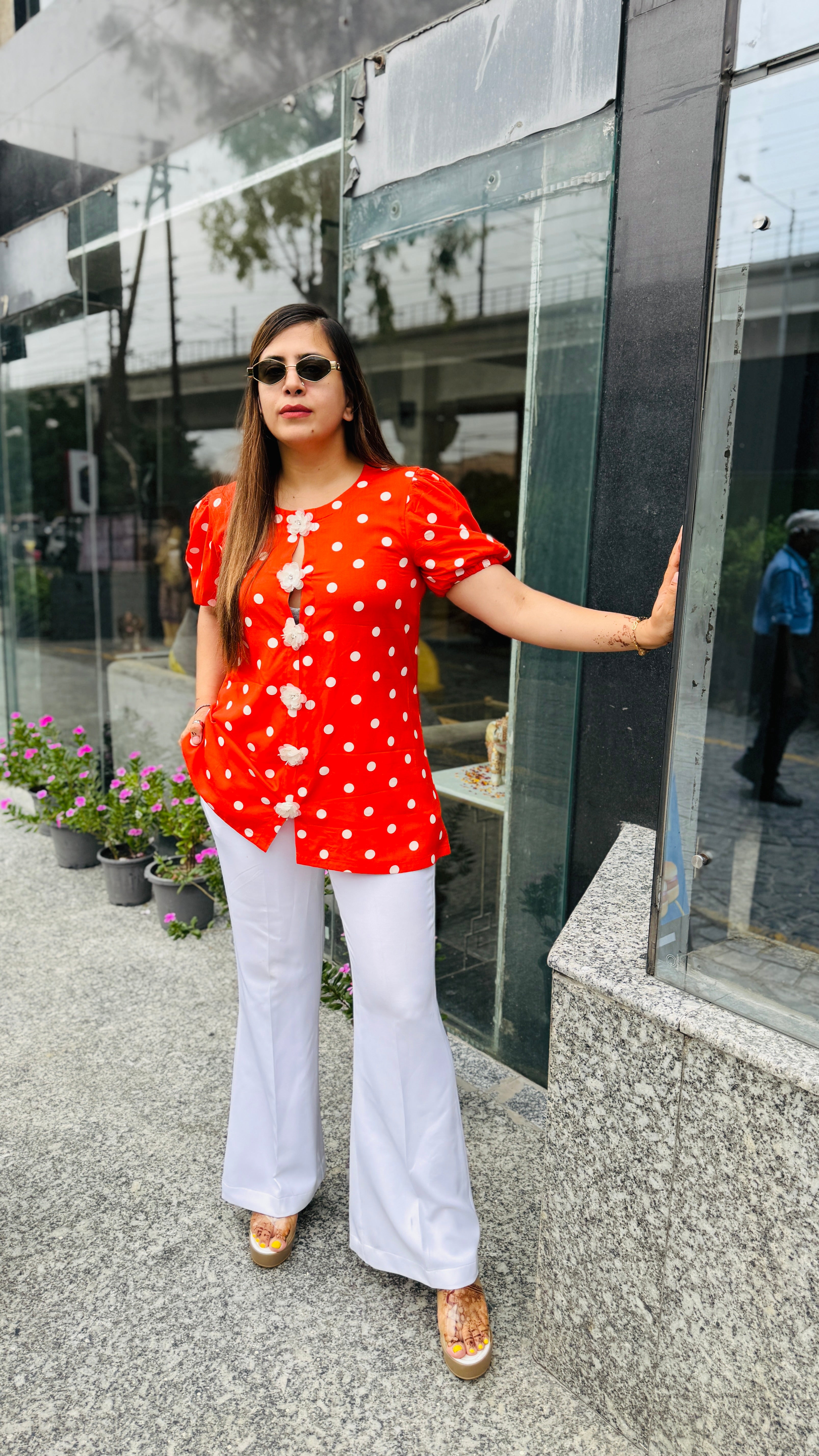 Orange polka dot top