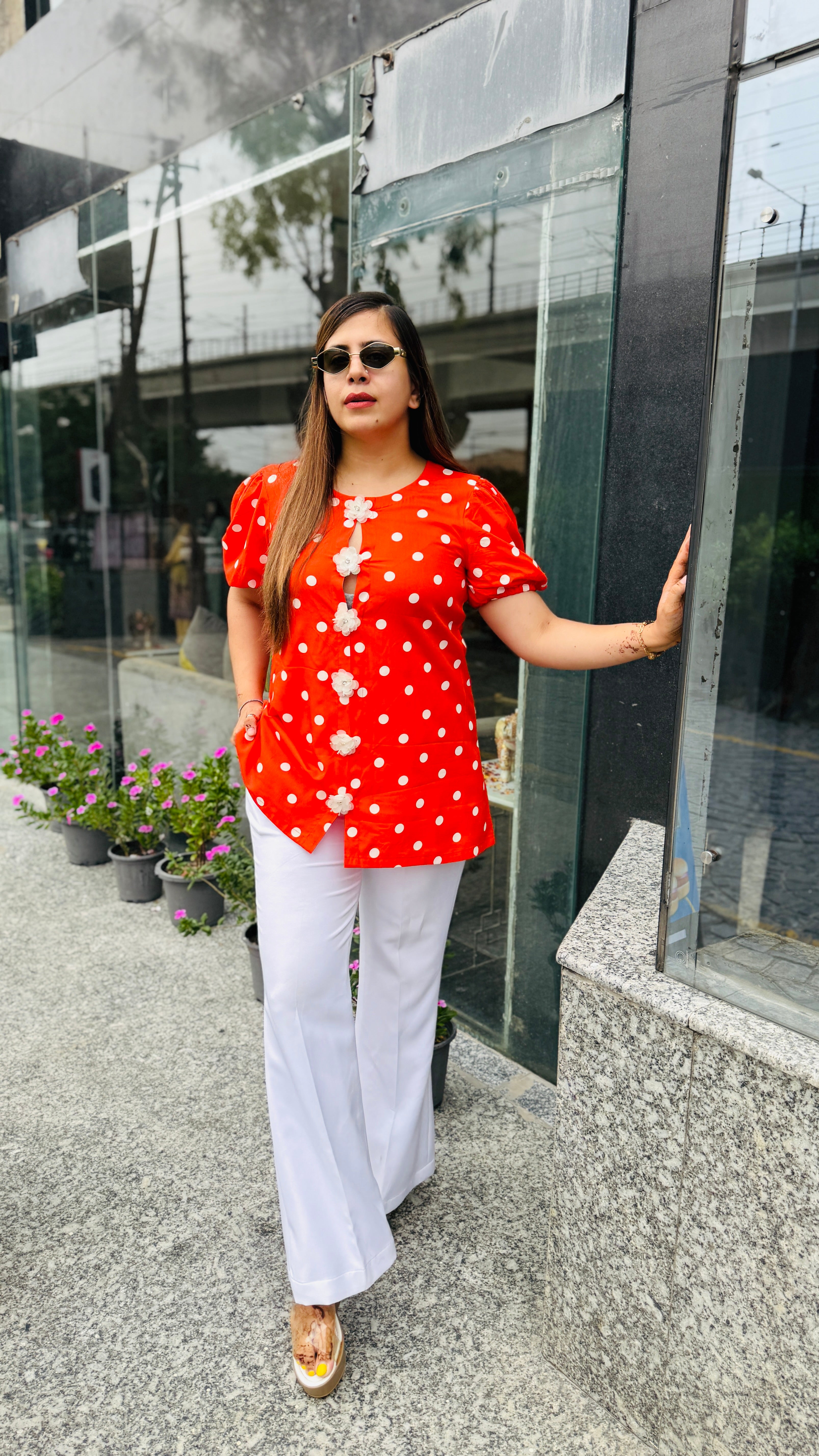 Orange polka dot top