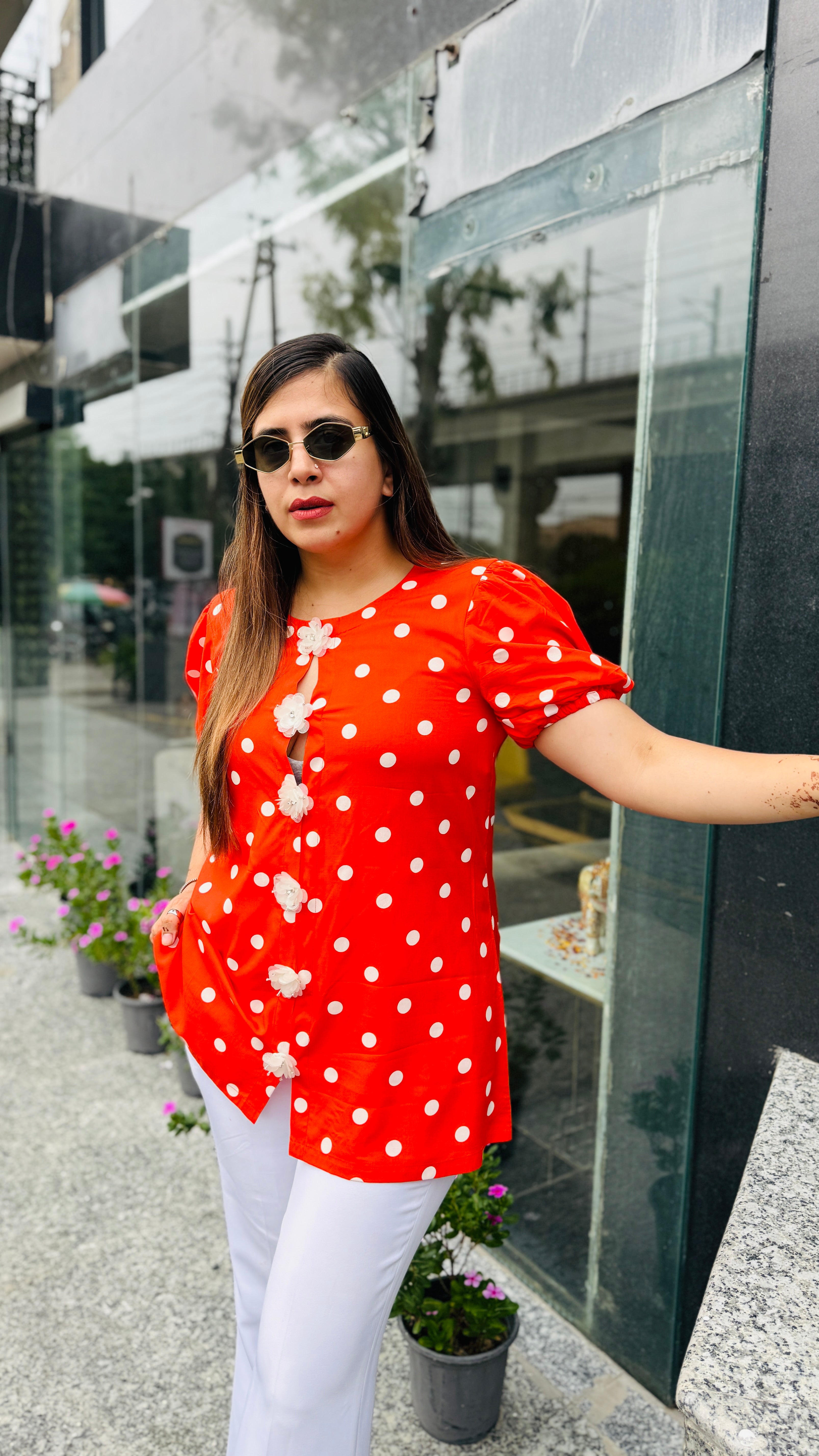 Orange polka dot top