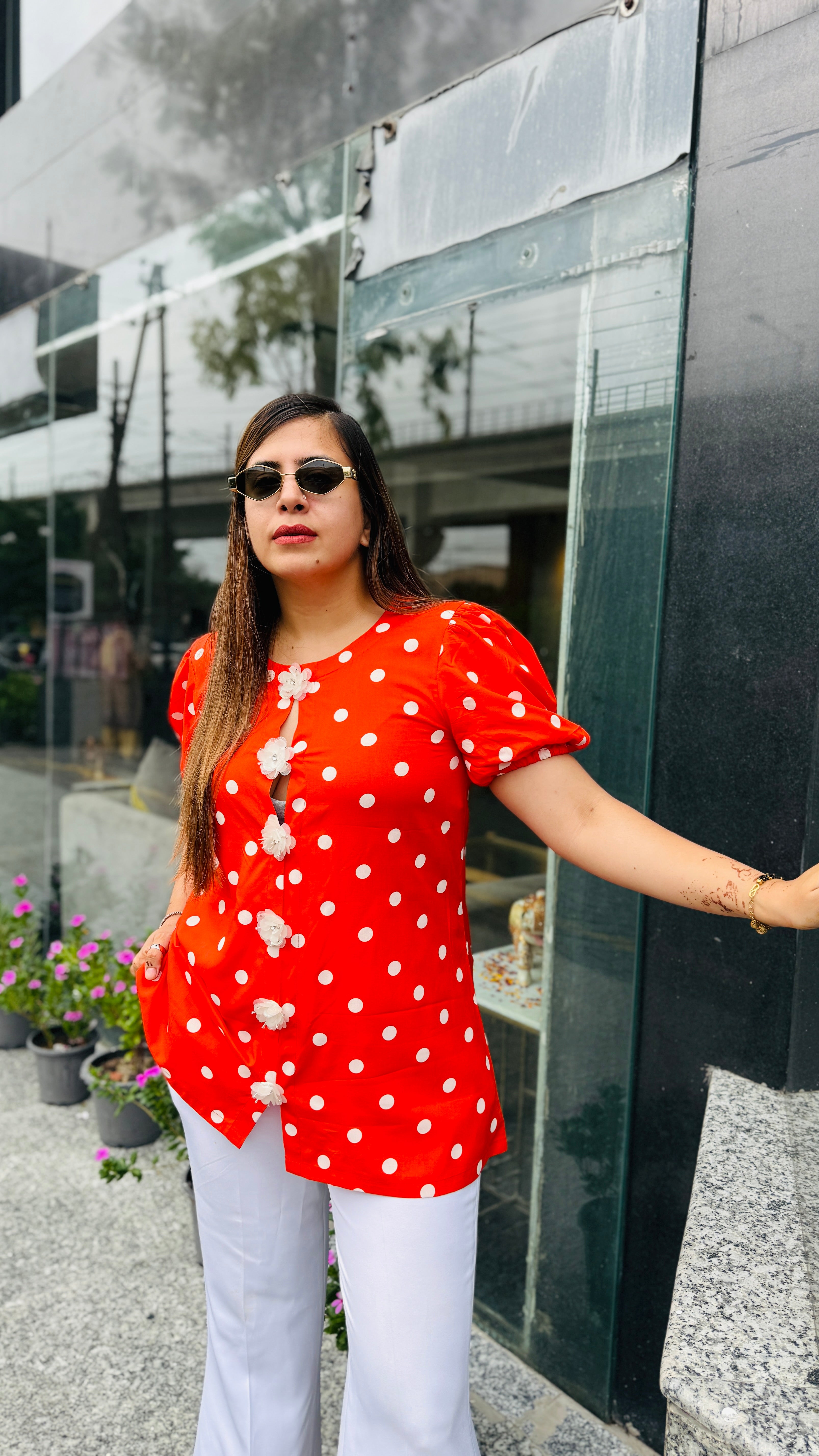 Orange polka dot top