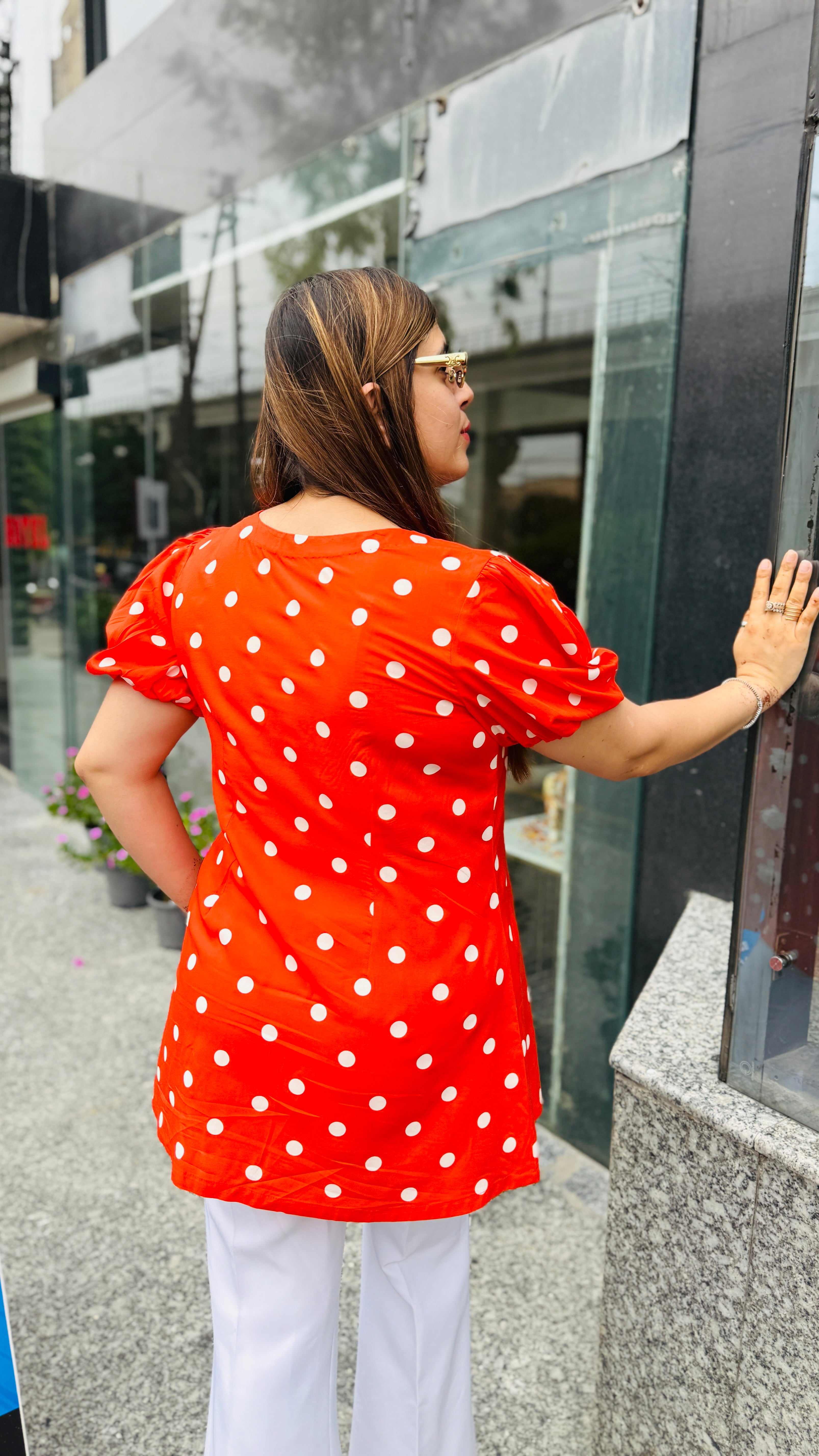 Orange polka dot top