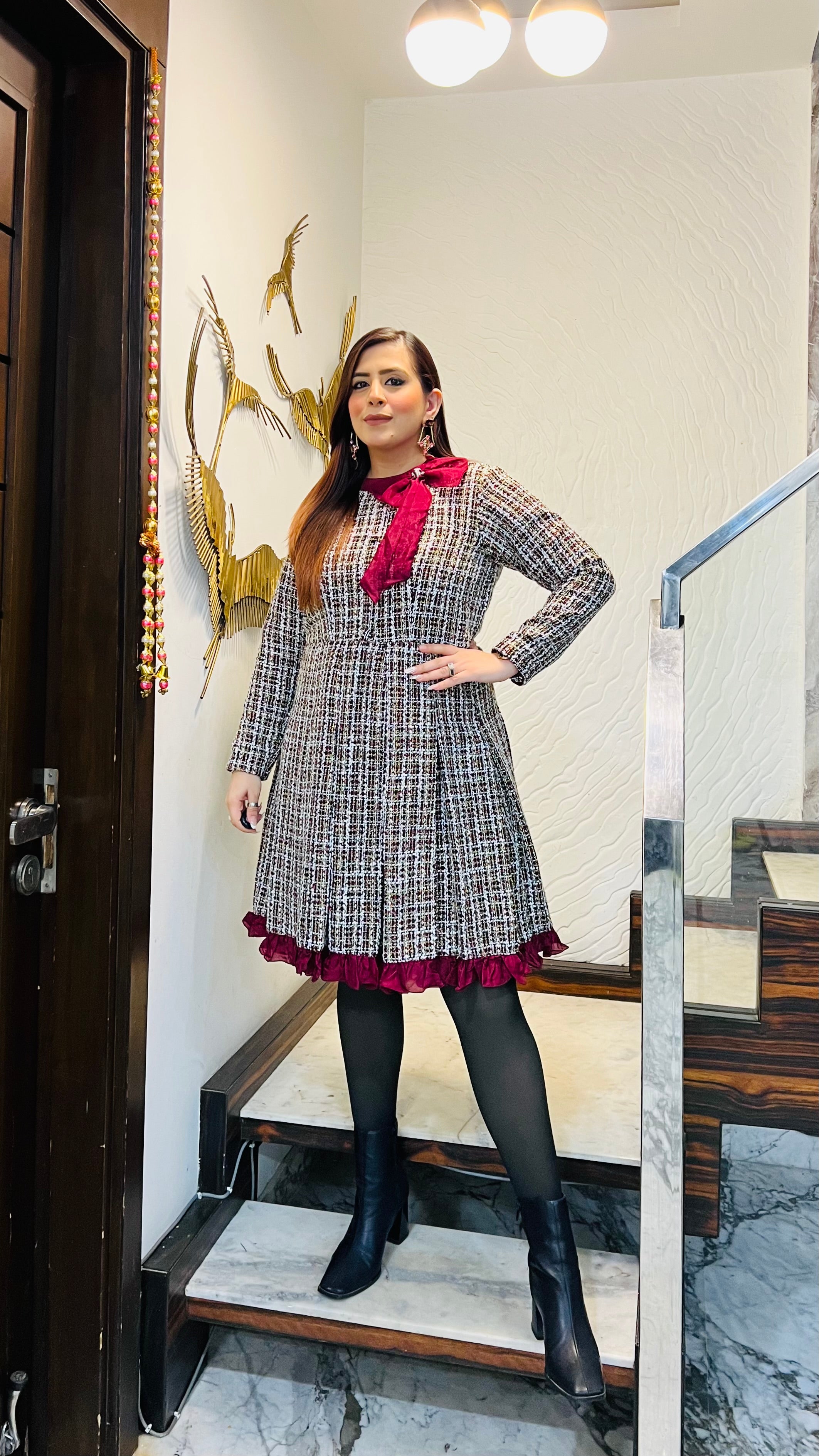 Maroon Tweed Dress