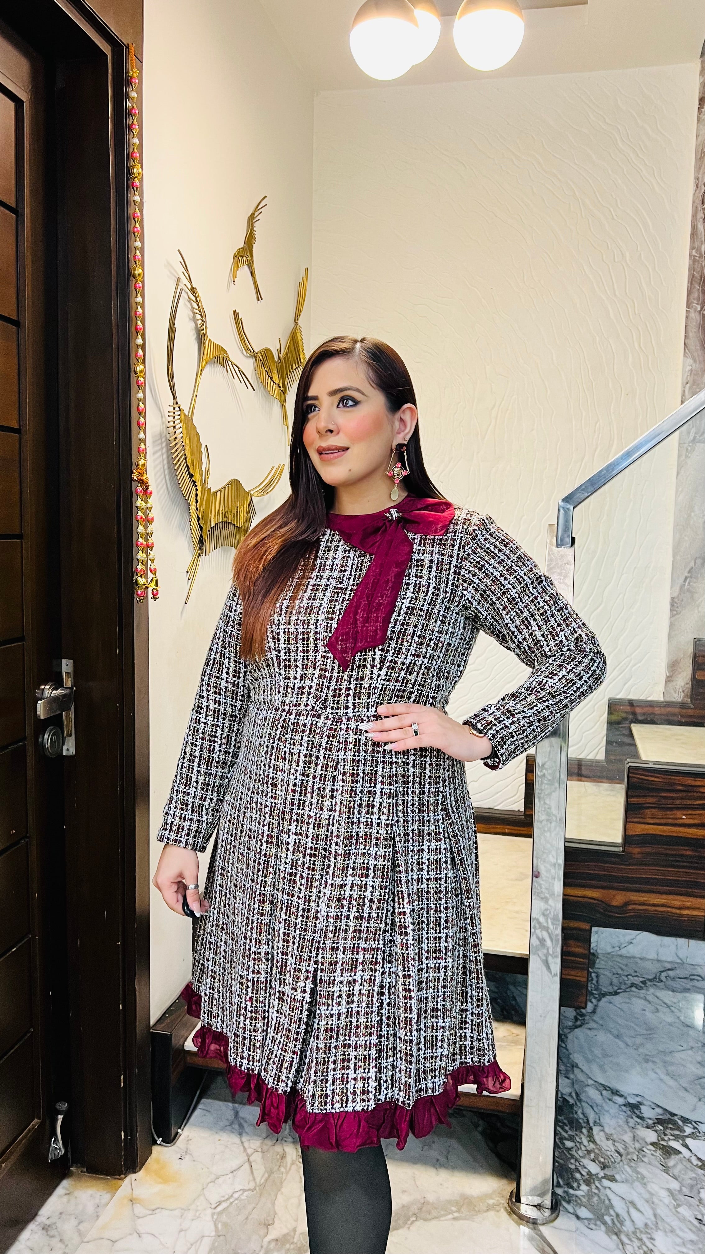 Maroon Tweed Dress