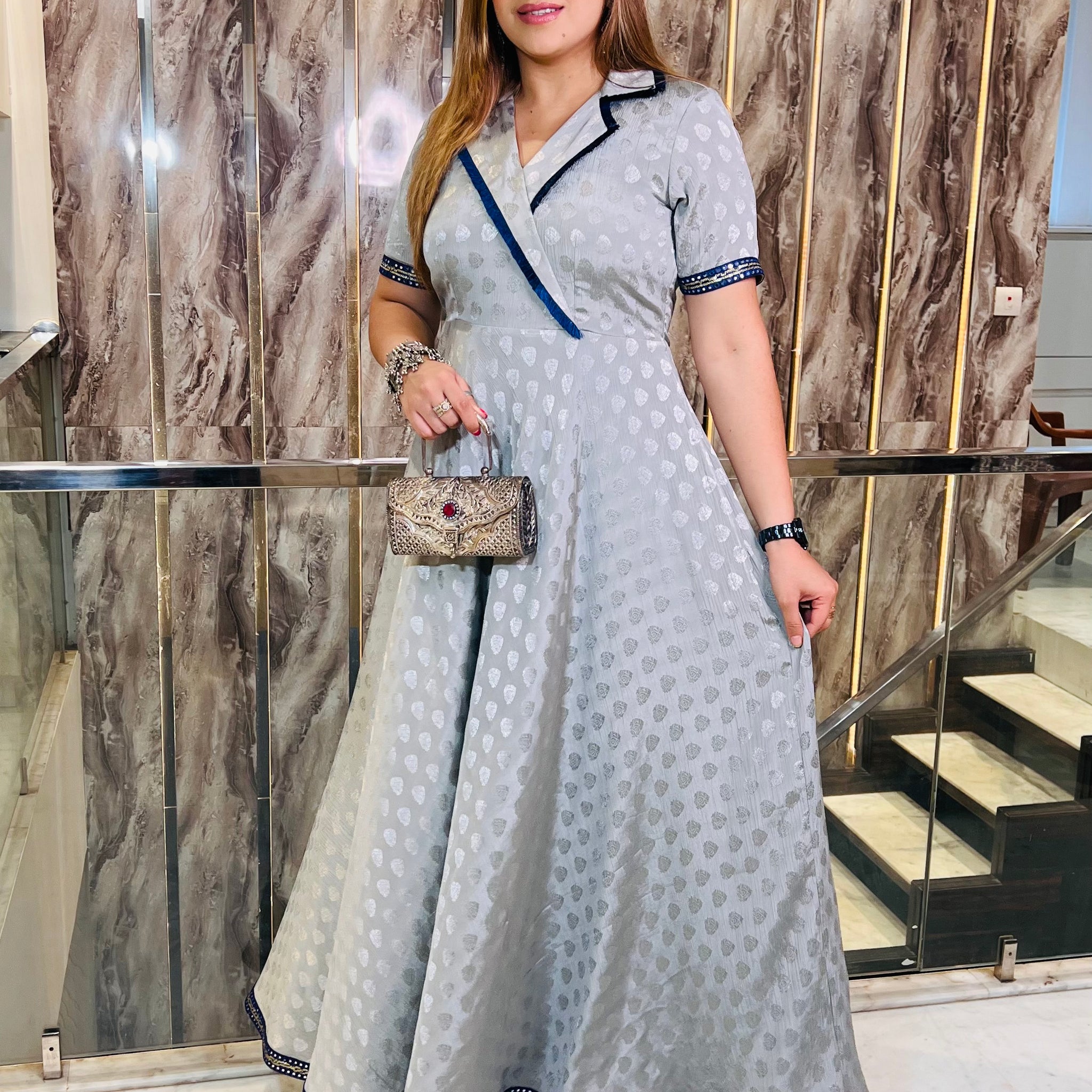 Rakhi Self Grey Maxi