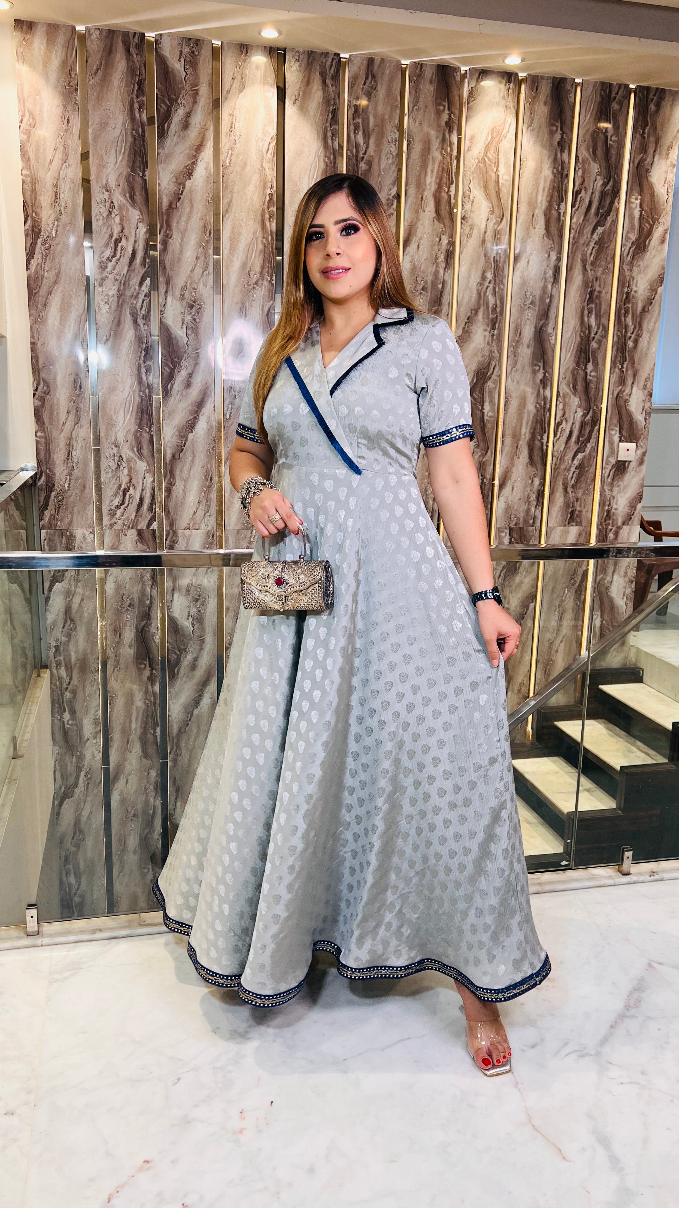 Rakhi Self Grey Maxi