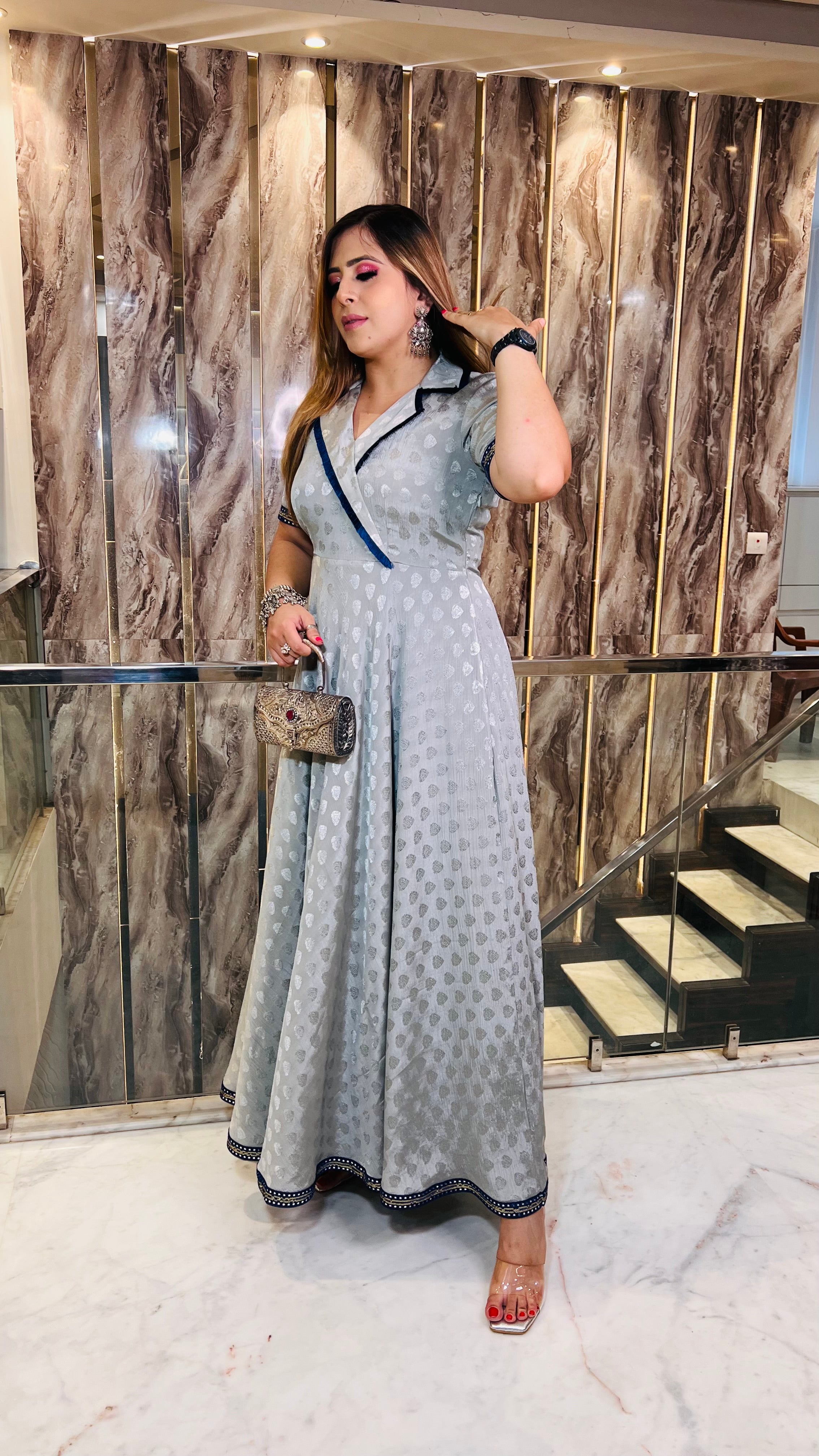 Rakhi Self Grey Maxi