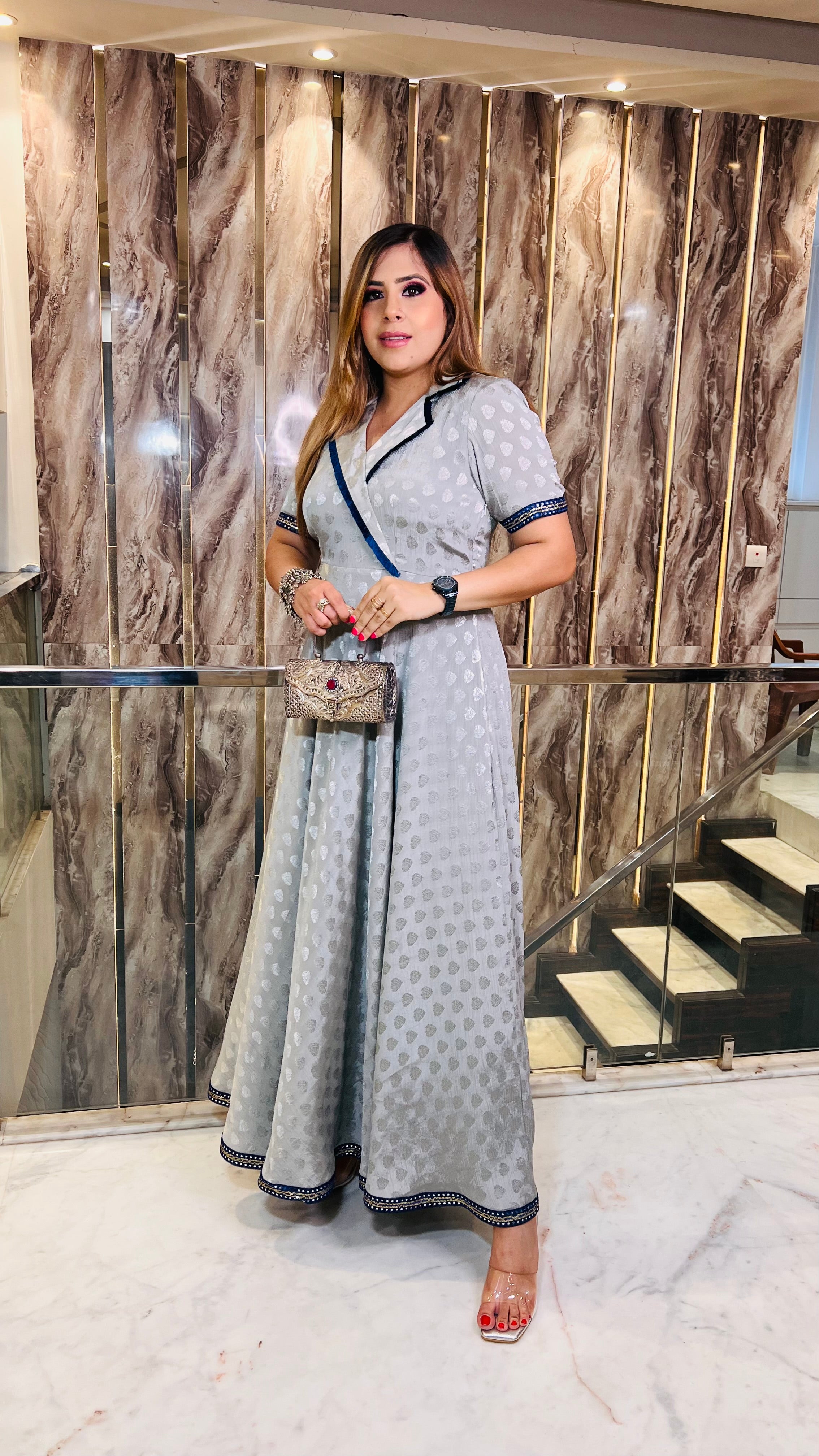 Rakhi Self Grey Maxi