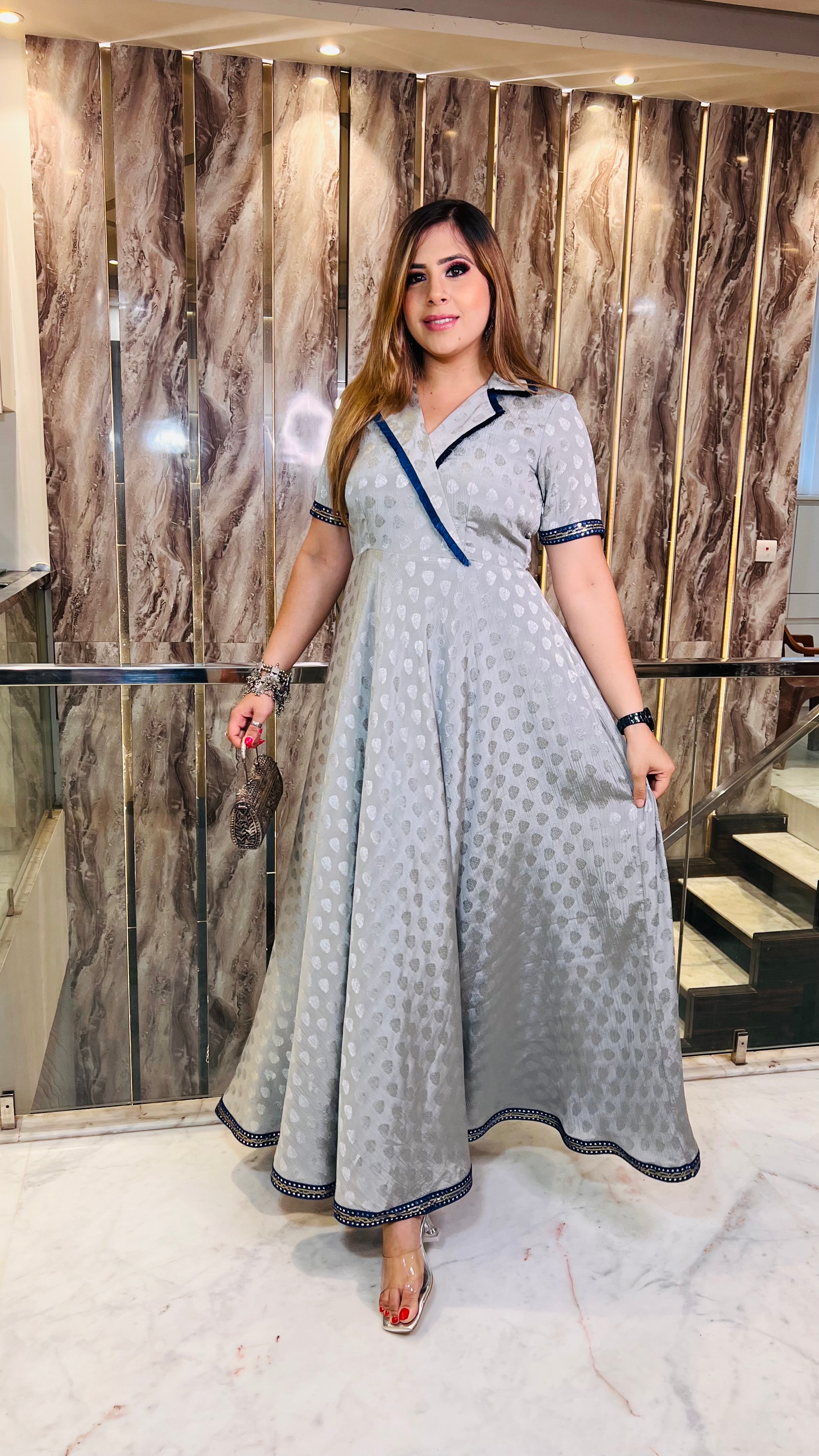 Rakhi Self Grey Maxi