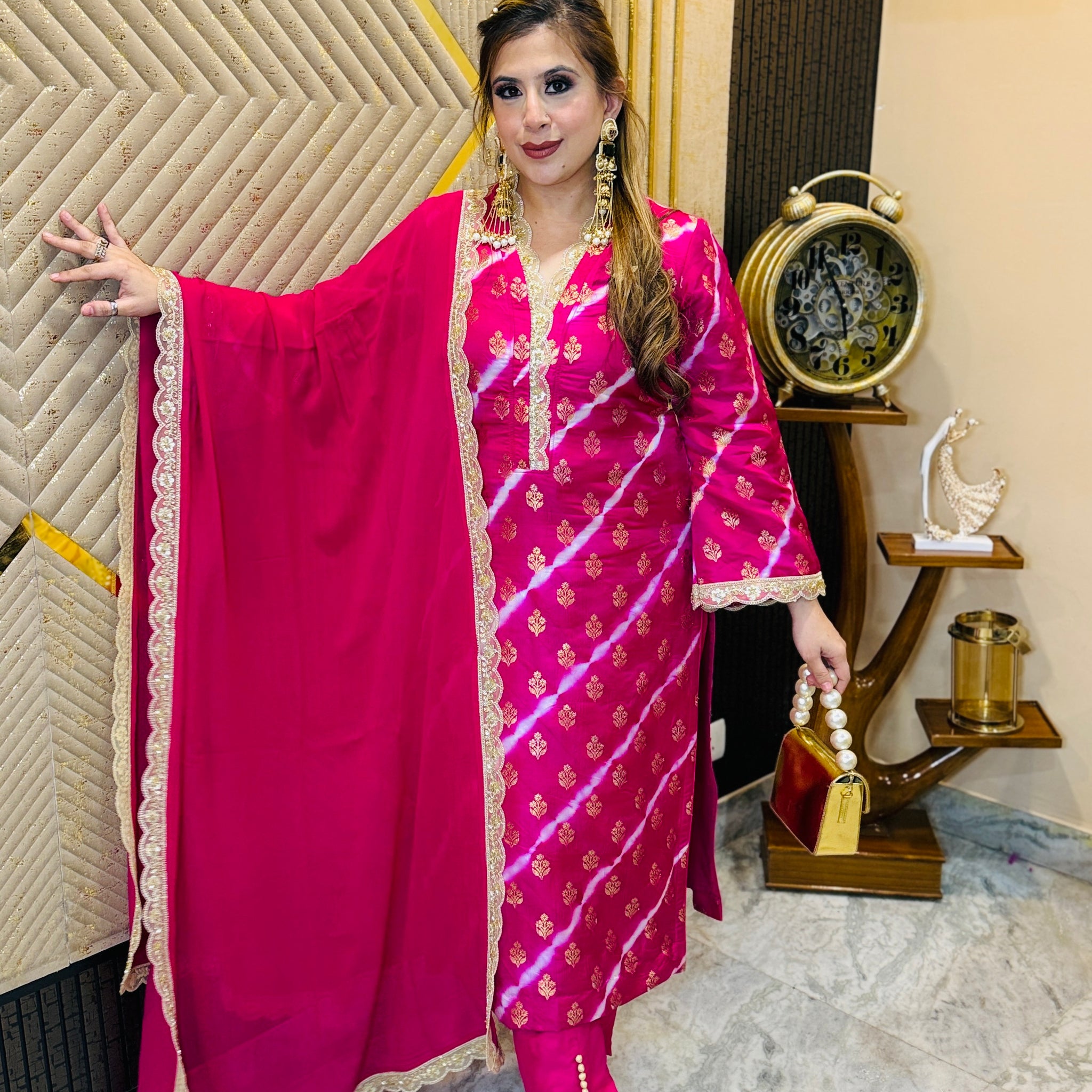 Pink Banarasi Silk Suit