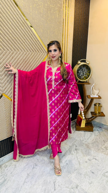 Pink Banarasi Silk Suit