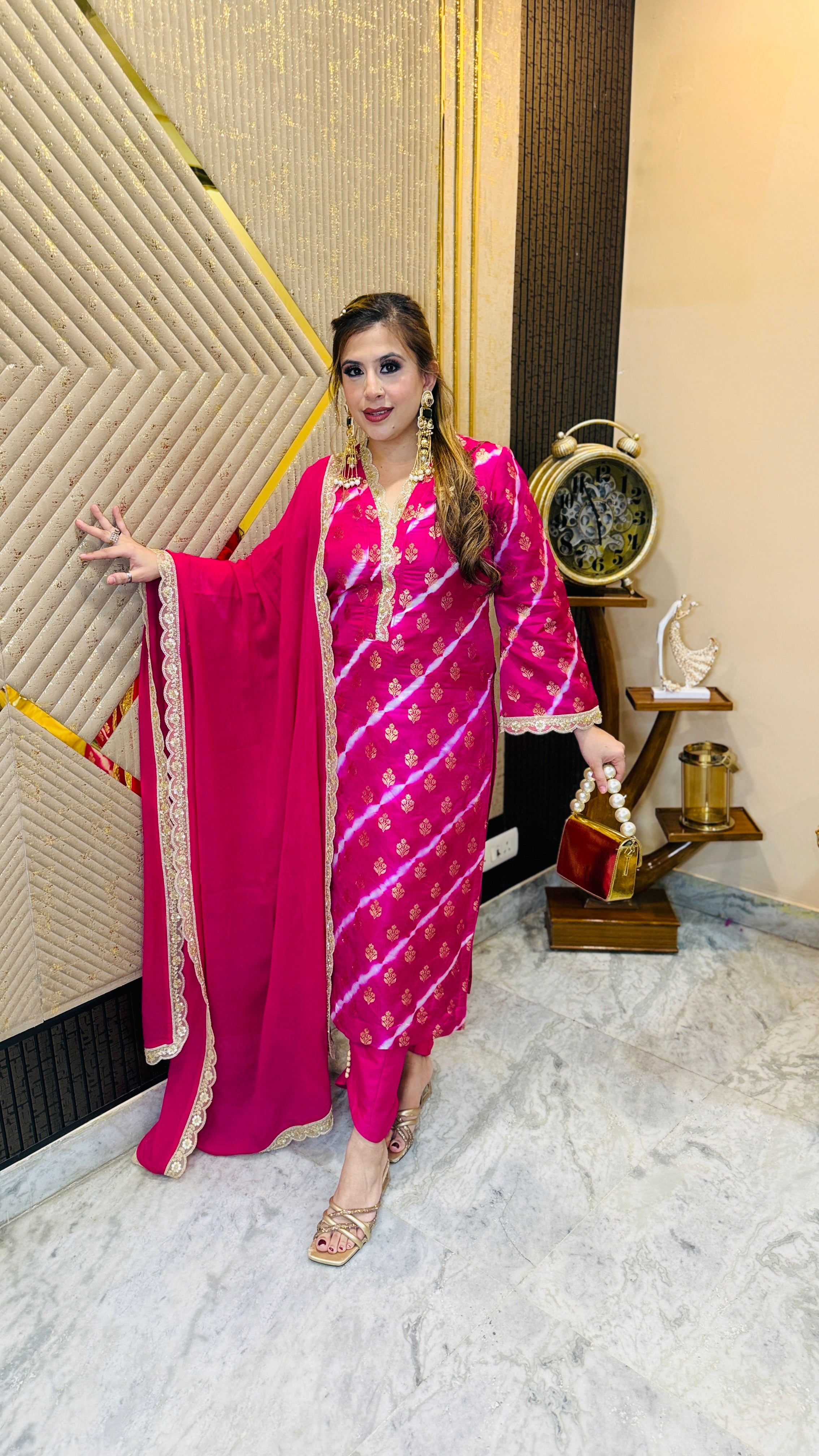 Pink Banarasi Silk Suit