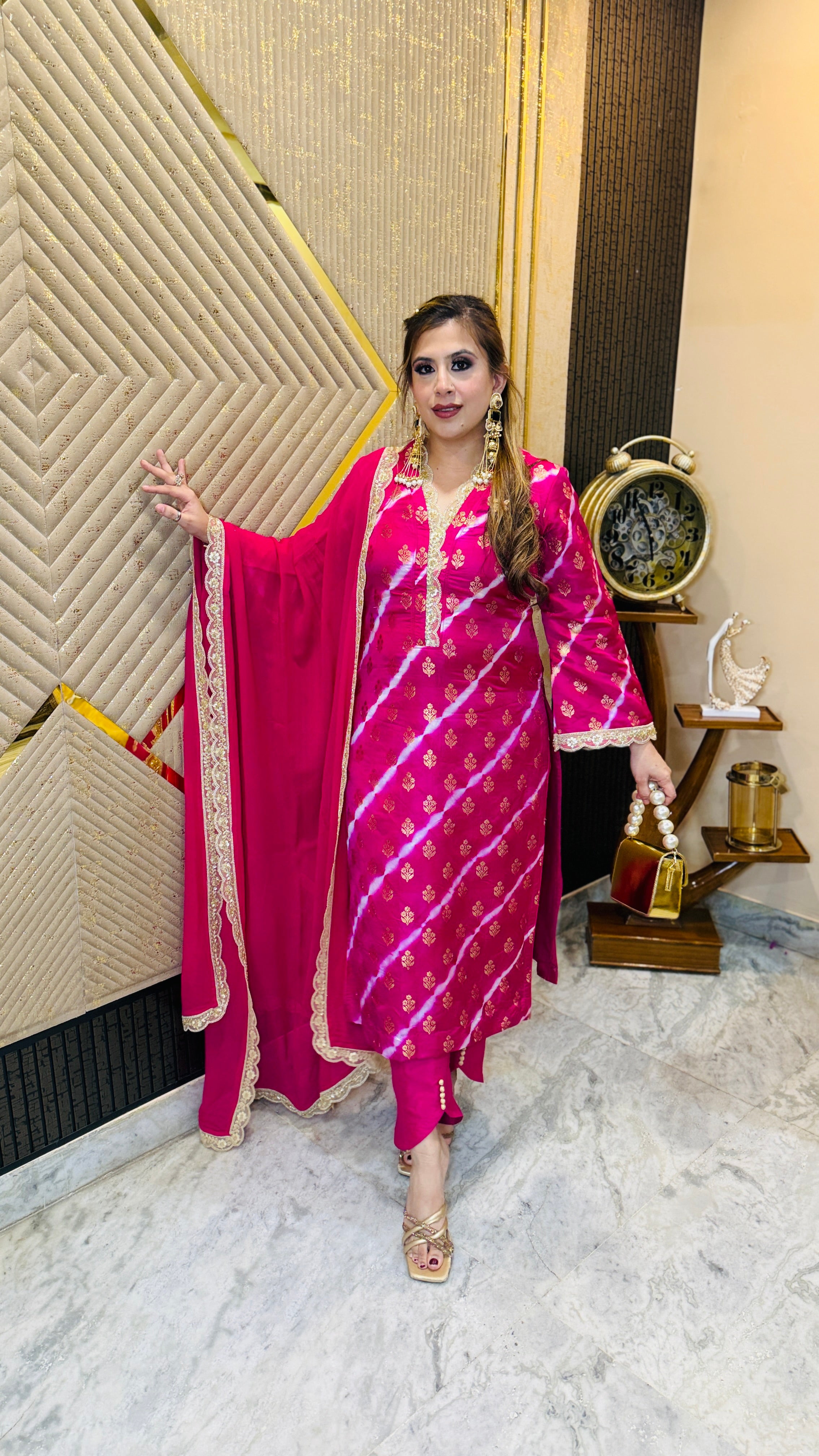 Pink Banarasi Silk Suit